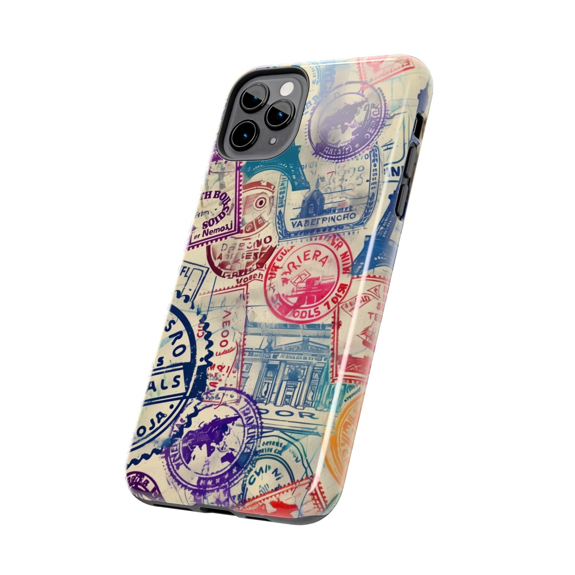 Travel Stamps Tough Phone Case - Durable Vintage Travel Stamps Design - Adventure Inspired Phone Case - Protective Case with travel stamps