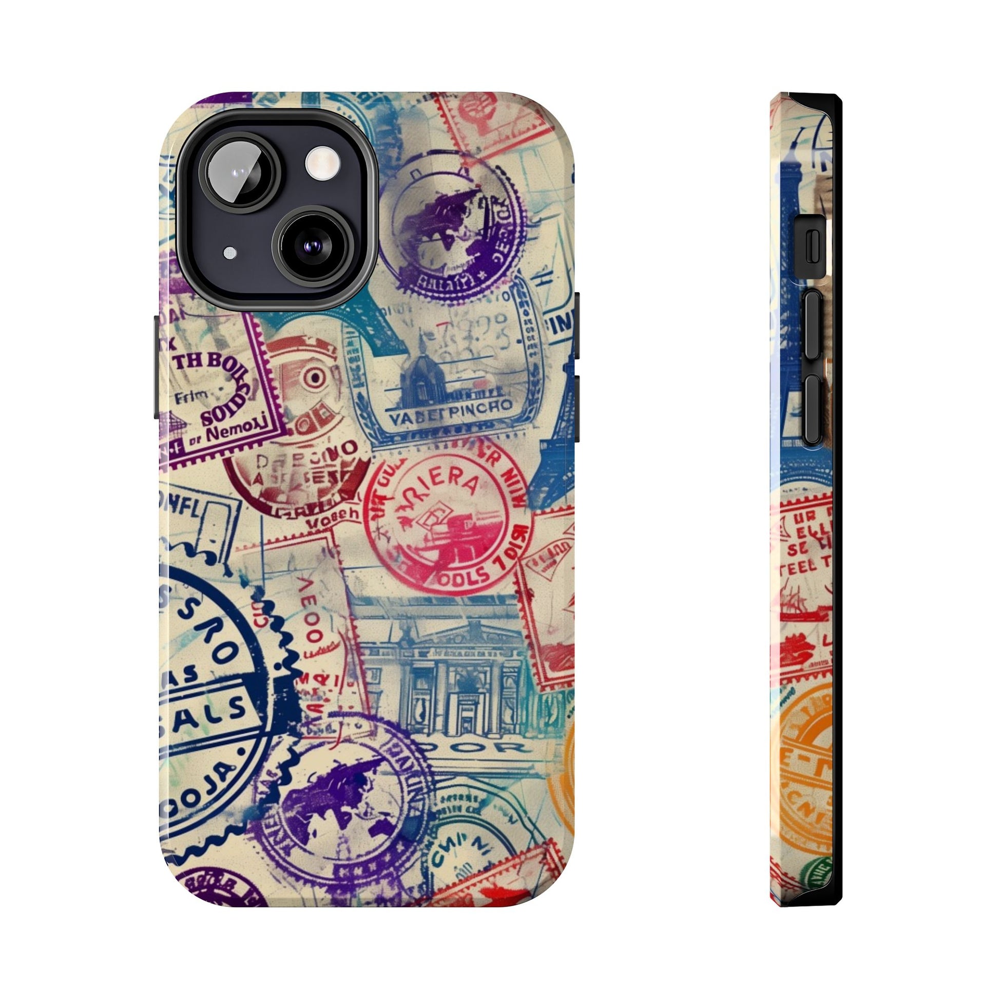 Travel Stamps Tough Phone Case - Durable Vintage Travel Stamps Design - Adventure Inspired Phone Case - Protective Case with travel stamps