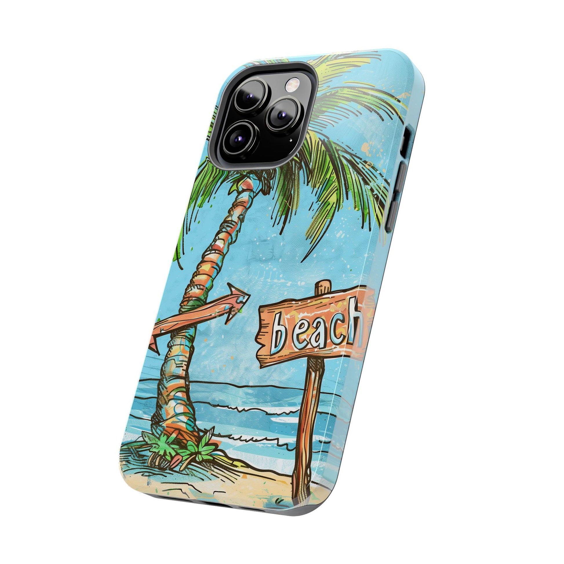 Durable Phone Case with Beach Scene and Palm Tree - Tropical Paradise Protective Cover