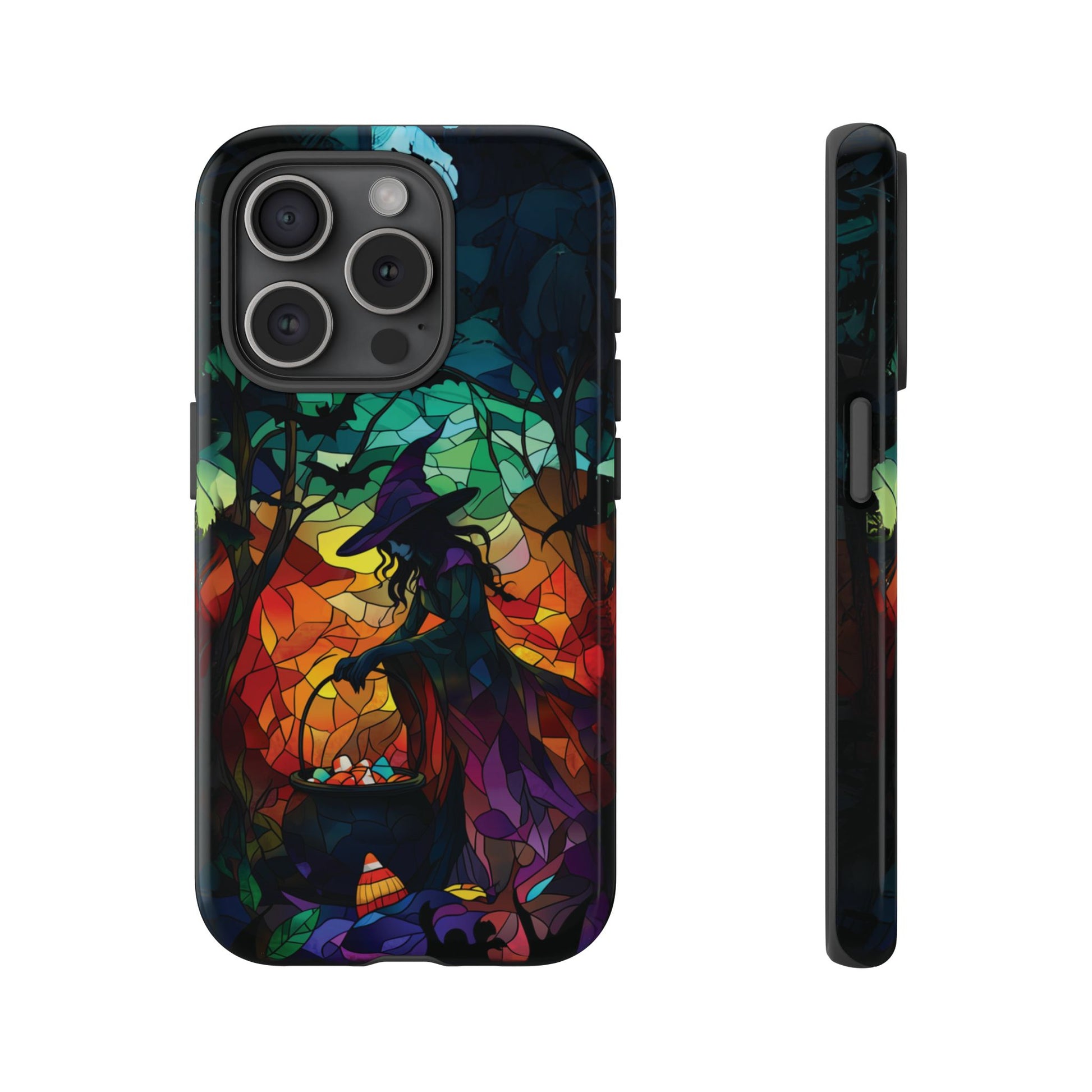 Halloween Witch Stained Glass Dark Academia Spooky Fall Witchy Pumpkin Bats Seasonal Fall Mosaic Case iPhone 13 14 15 16 Pro Max
