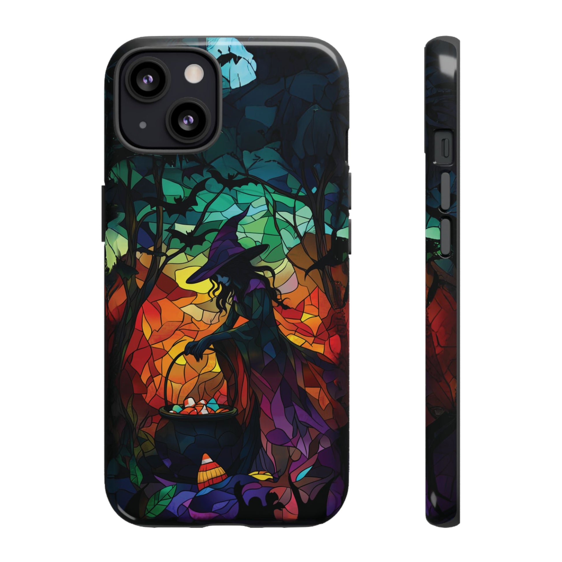 Halloween Witch Stained Glass Dark Academia Spooky Fall Witchy Pumpkin Bats Seasonal Fall Mosaic Case iPhone 13 14 15 16 Pro Max