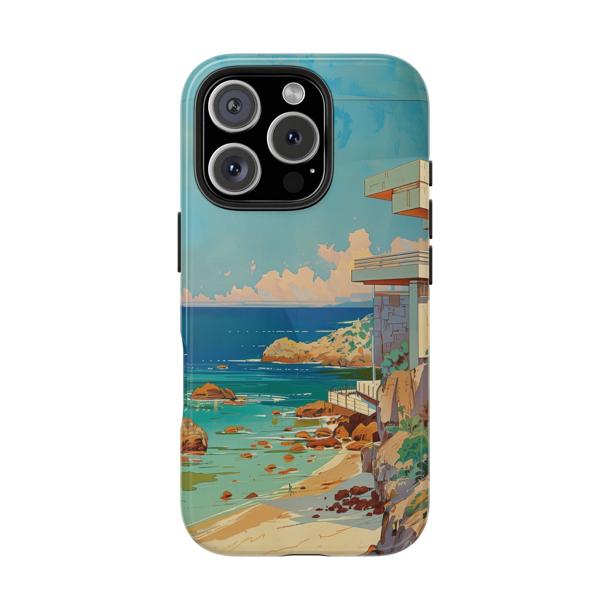 Retro Beach Scene Phone Case, Vintage Tropical Ocean iPhone Case, Summer Beach Phone Cover for iPhone, iphone 15 pro max