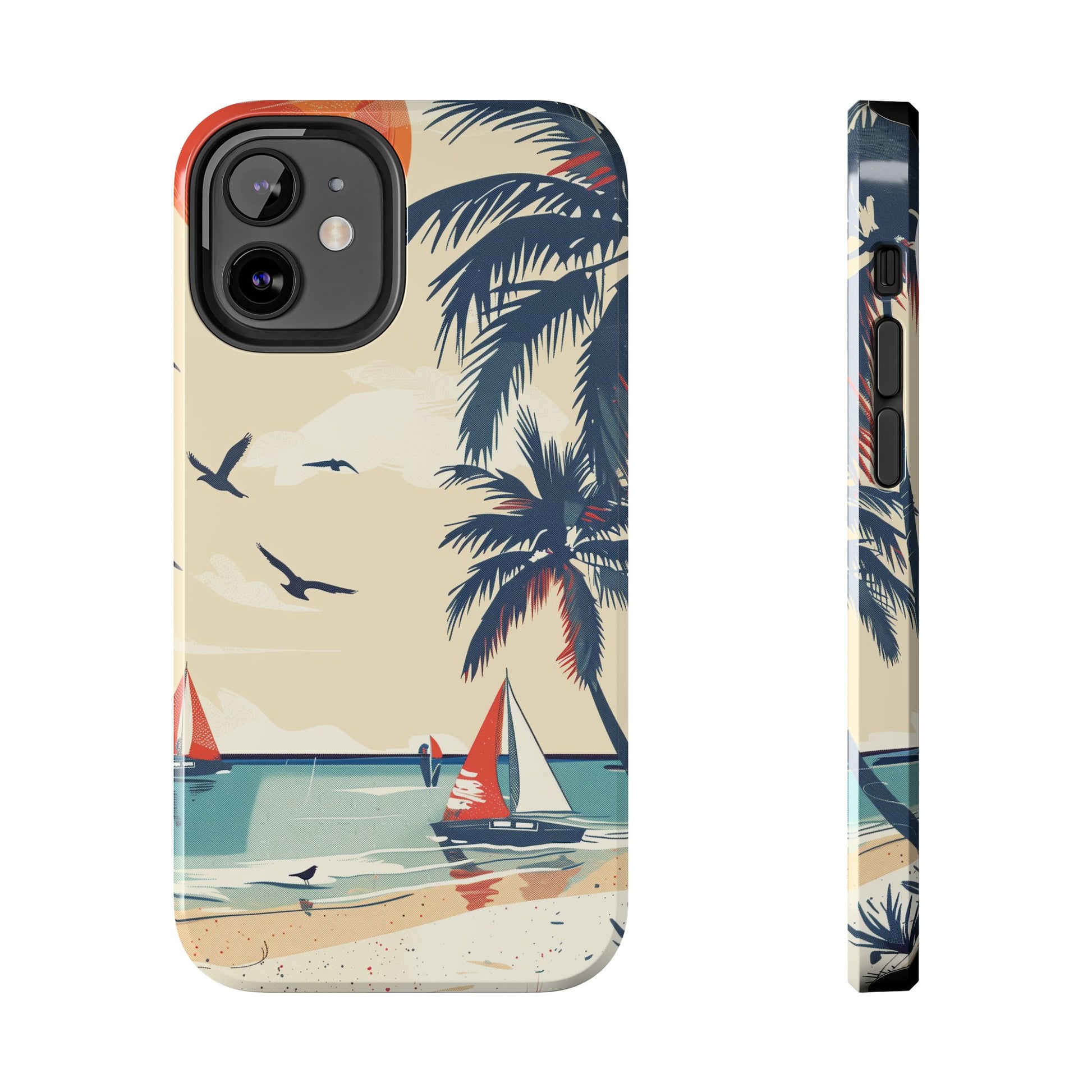 Retro Beach Scene Phone Case, Vintage Tropical Ocean iPhone Case, Summer Beach Phone Cover for iPhone, iphone 15 pro max