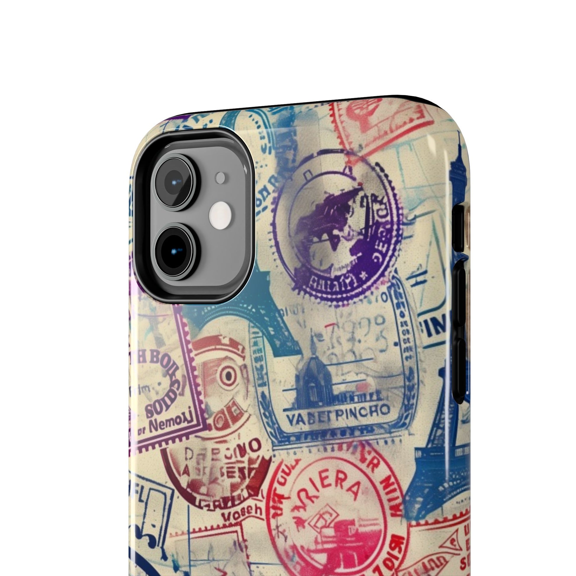 Travel Stamps Tough Phone Case - Durable Vintage Travel Stamps Design - Adventure Inspired Phone Case - Protective Case with travel stamps
