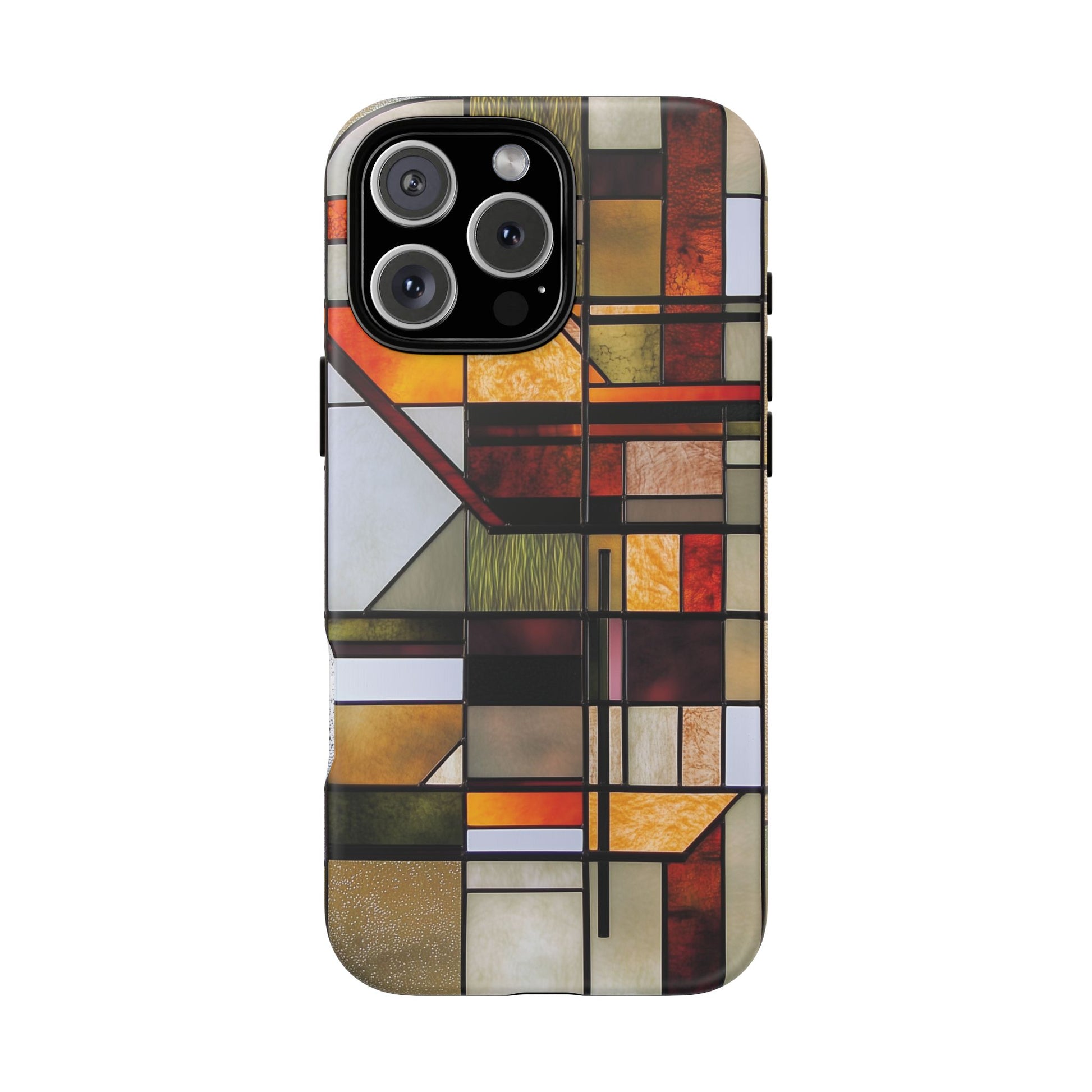 Stained Glass Phone Case Art Deco Frank Lloyd Wright Cottage Core Usonian Prairie Style Geometric Stylish  iPhone 14 15 16 Pro
