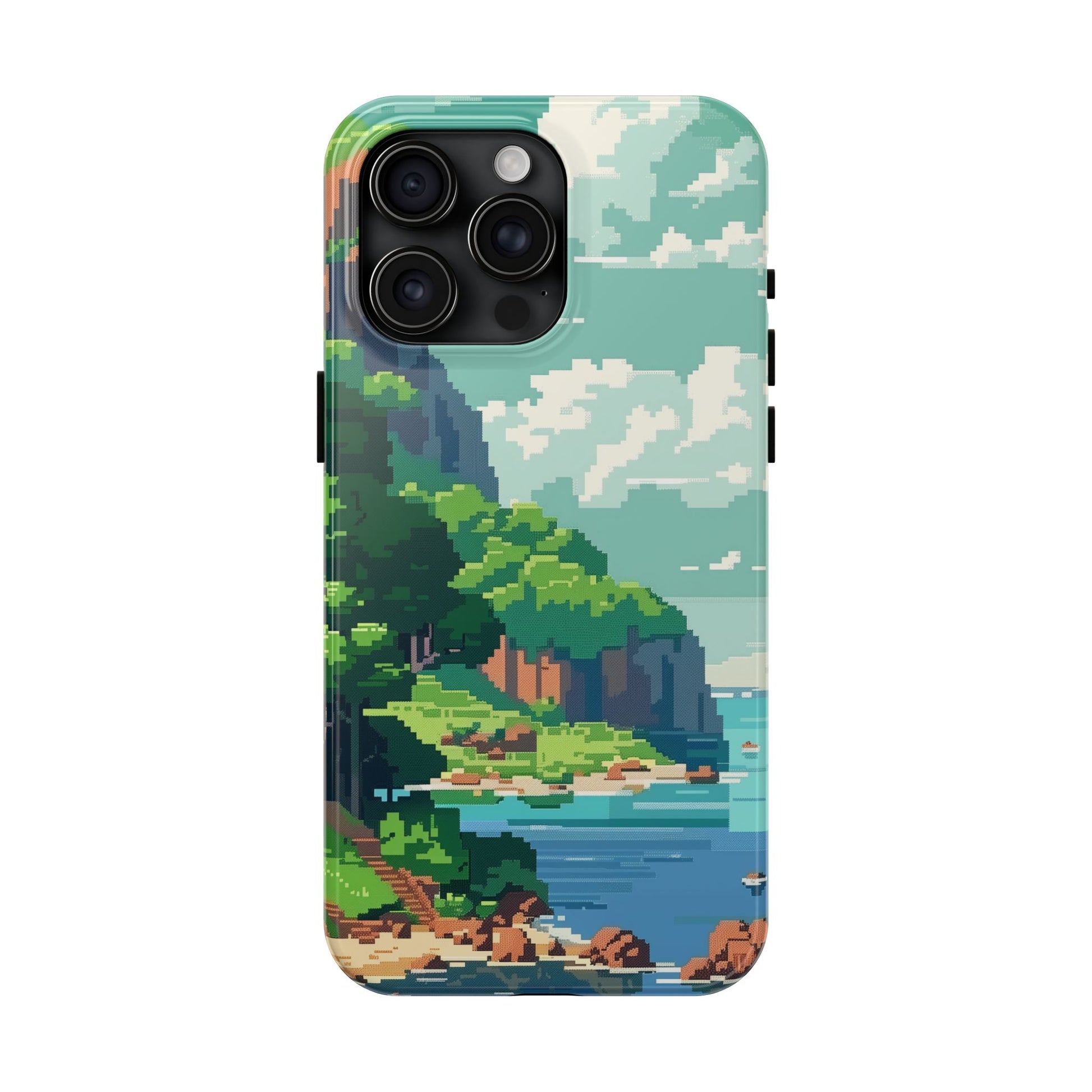 Pixel Art Video Game Landscapes Phone Case, Retro Gaming Pixelated Design, Geeky Gamer Phone Cover, Unique Video Game Art Accessories