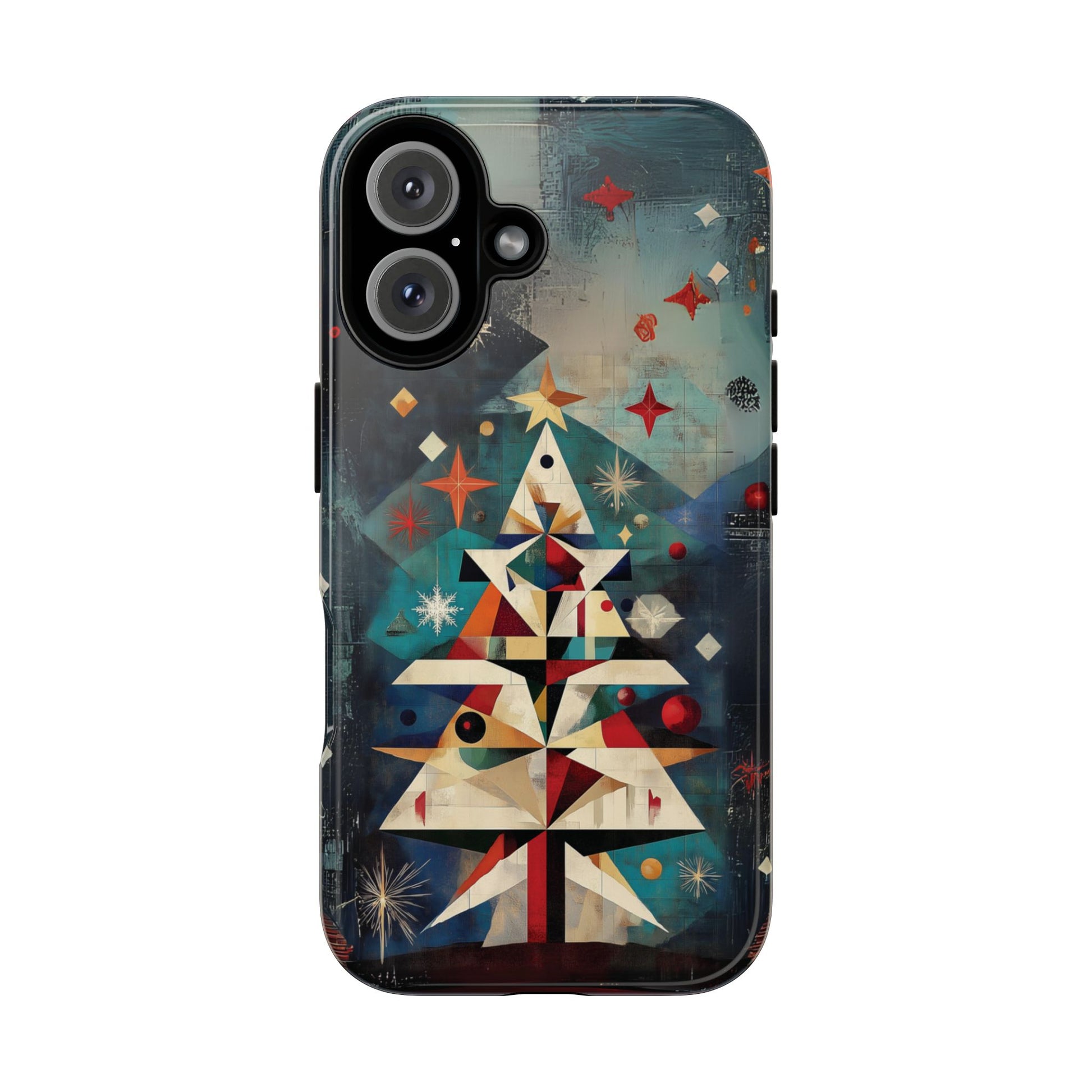 Mosaic Festive Christmas Tree Art Deco Stained Glass Phone Case Rankin Bass Style MidMod Design iPhone 13 14 15 16 Pro Max Pixel Galaxy