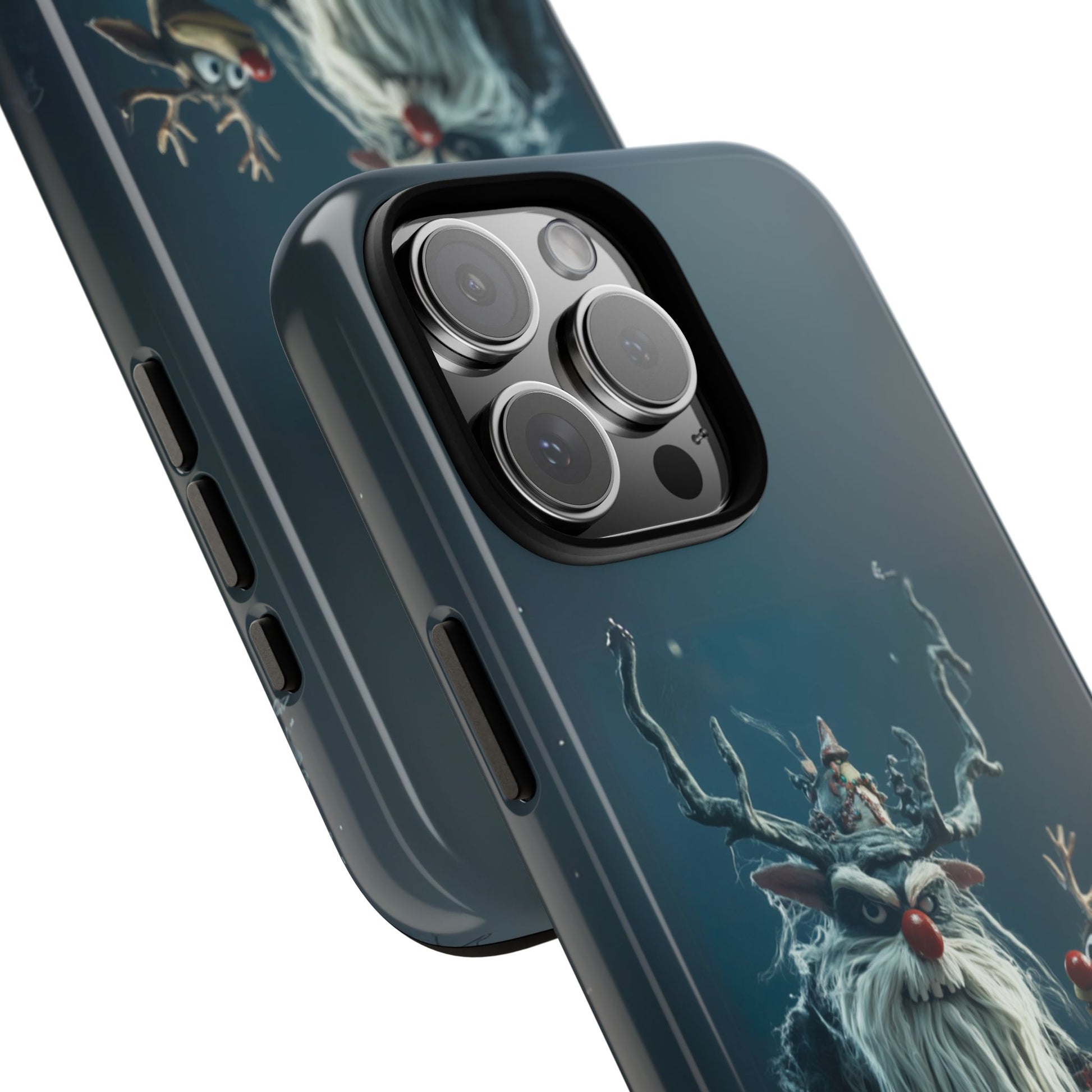 Christmas Rudolph Red Nose Reindeer Krampus Rankin Bass 3D Phone Case Festive Snowflakes iPhone 13 14 15 16 Pro Max Galaxy Pixel