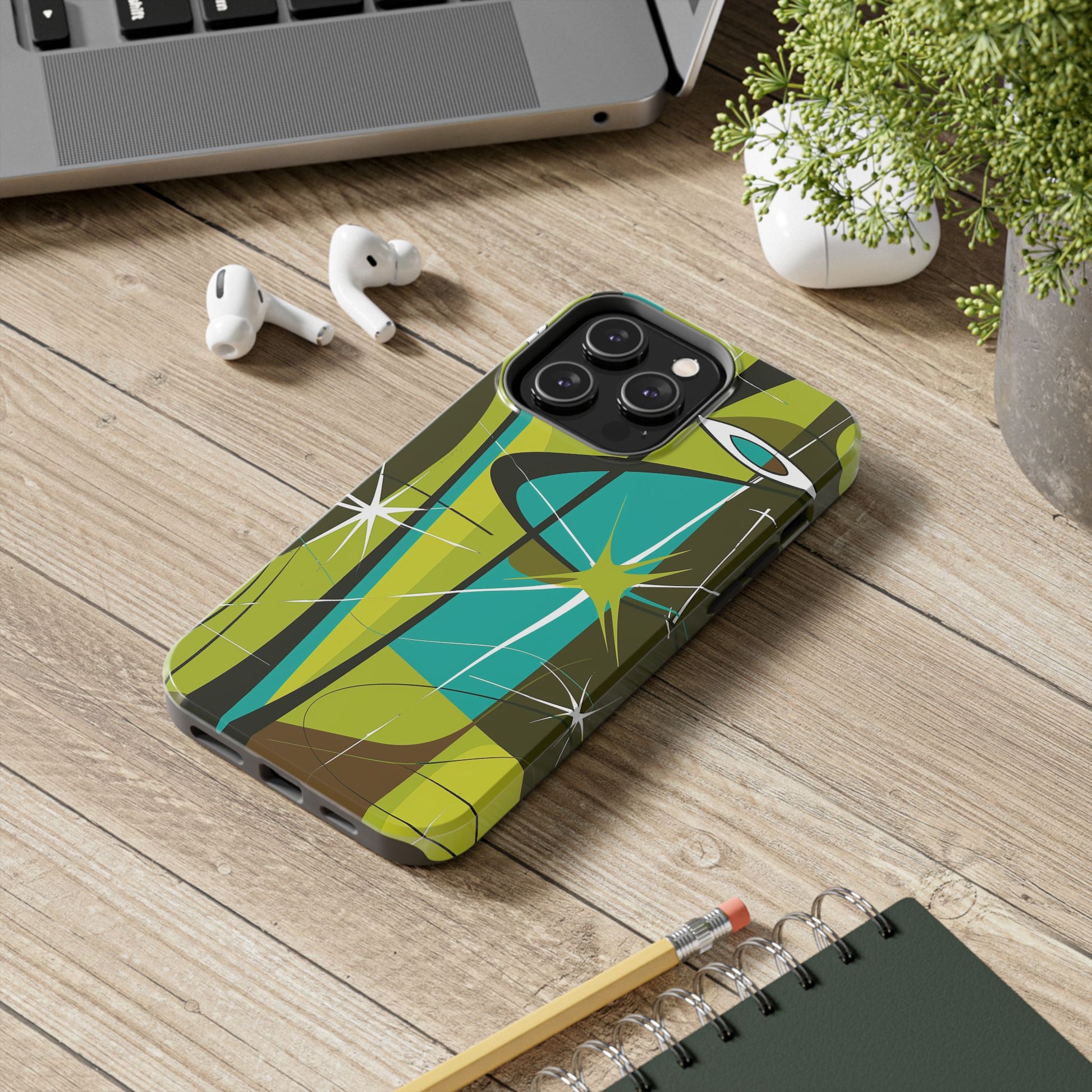 Mid Century Modern Star Design Phone Case, Earth Tone Colors, Retro Style Smartphone Cover, Vintage Phone Case, iPhone 14 Case, Apple iPhone
