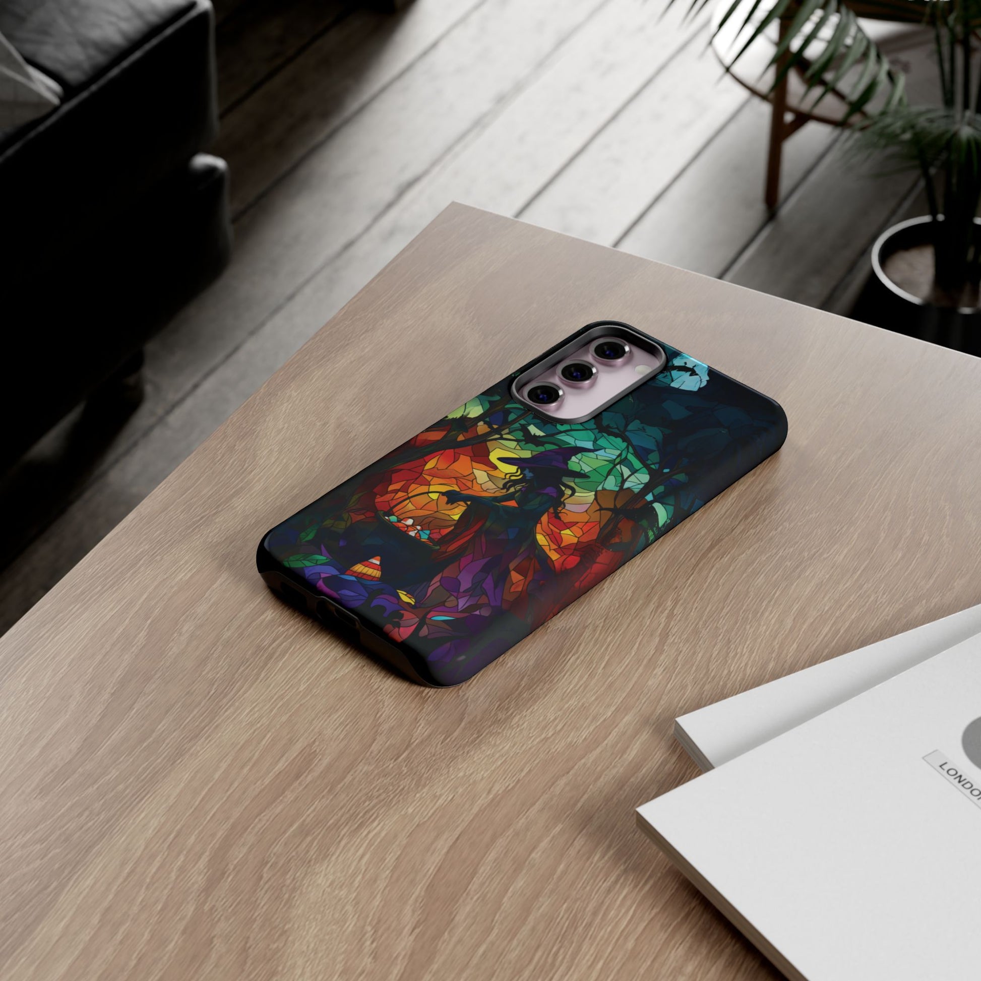 Halloween Witch Stained Glass Dark Academia Spooky Fall Witchy Pumpkin Bats Seasonal Fall Mosaic Case iPhone 13 14 15 16 Pro Max
