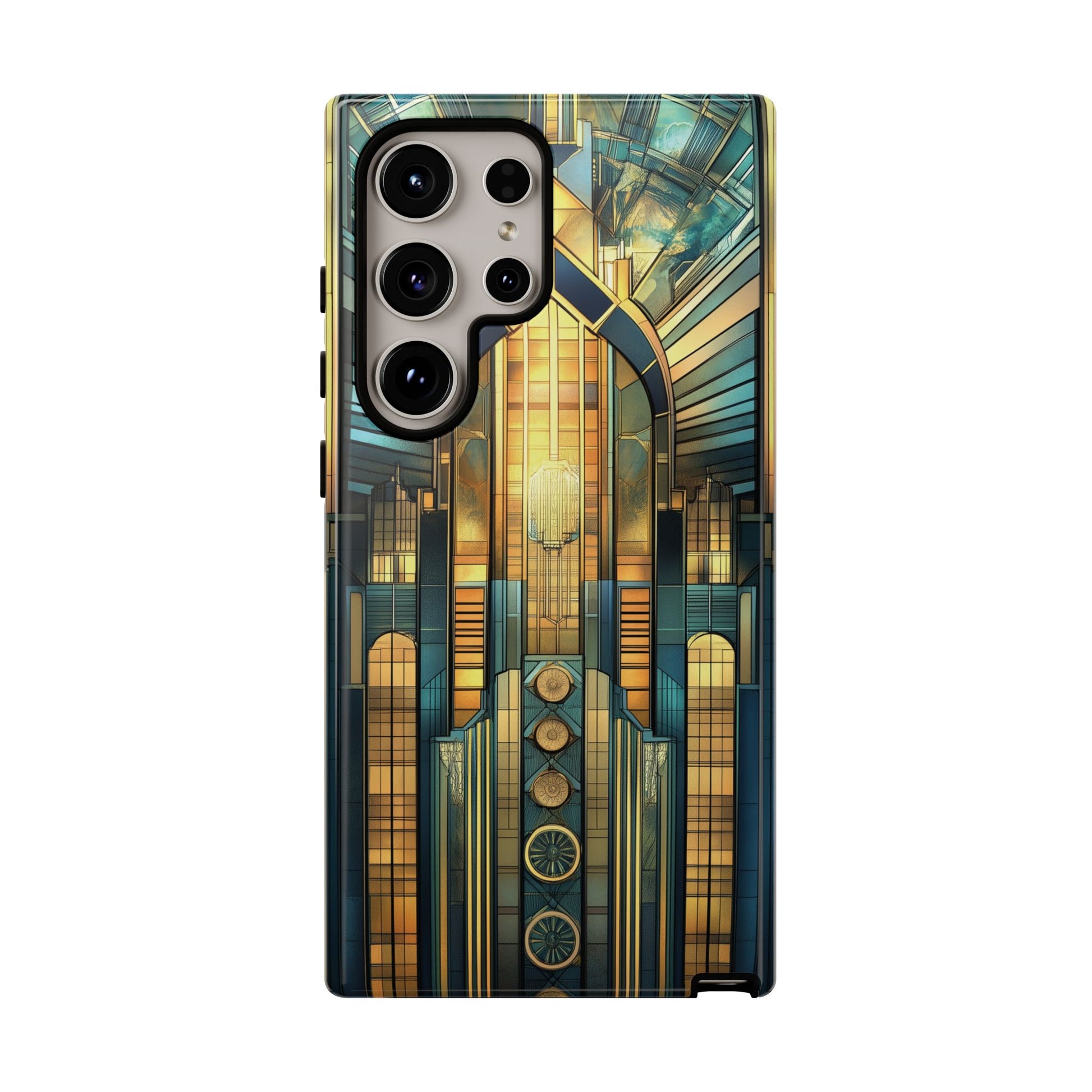 Phone Case Art Deco City Frank Lloyd Wright Teal Gold Protective Covers, Stylish Accessories, Great Gatsby Noir Nouveau iPhone 14 15 16 Pro