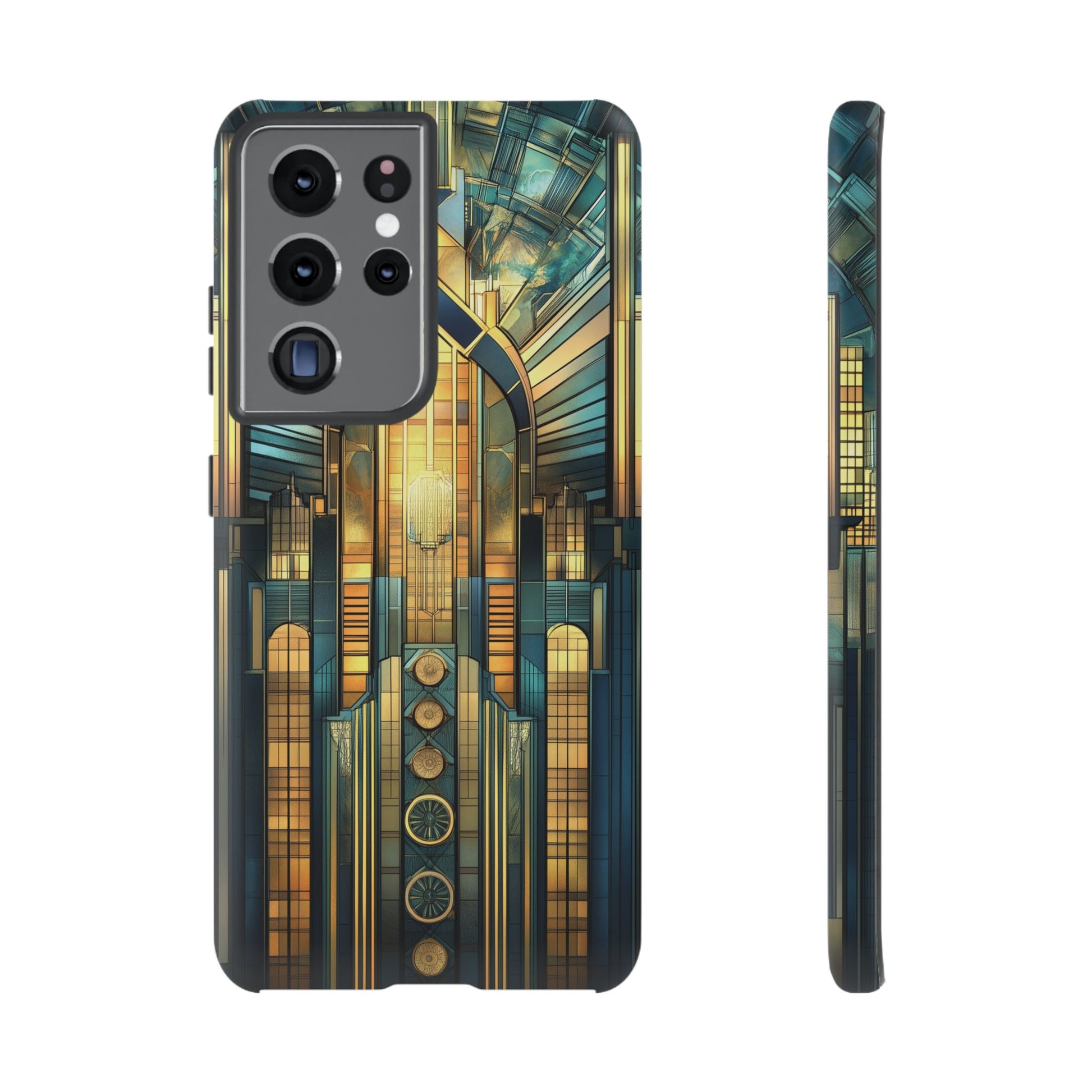 Phone Case Art Deco City Frank Lloyd Wright Teal Gold Protective Covers, Stylish Accessories, Great Gatsby Noir Nouveau iPhone 14 15 16 Pro