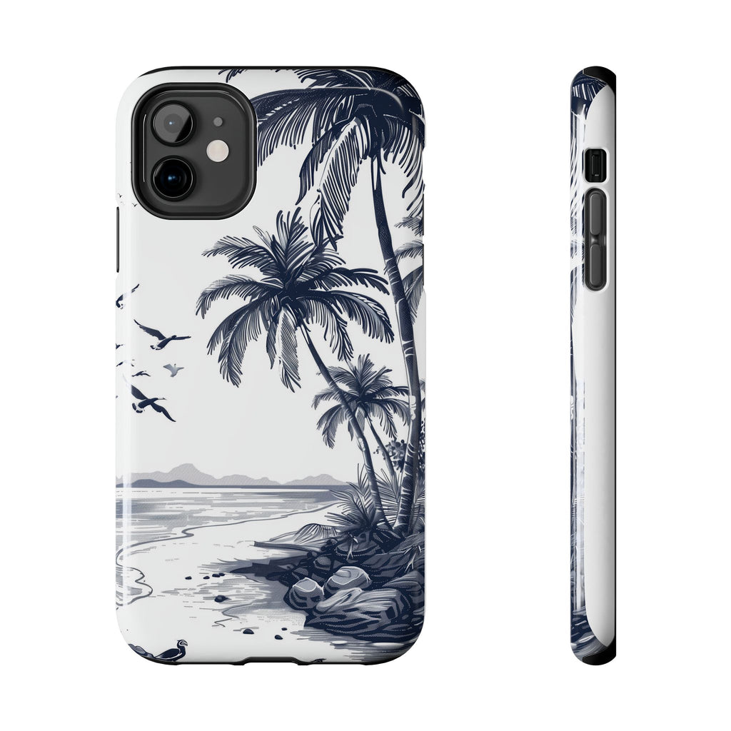 Durable Beach Escape: Hand-Drawn Beach Scene Tough iPhone Case
