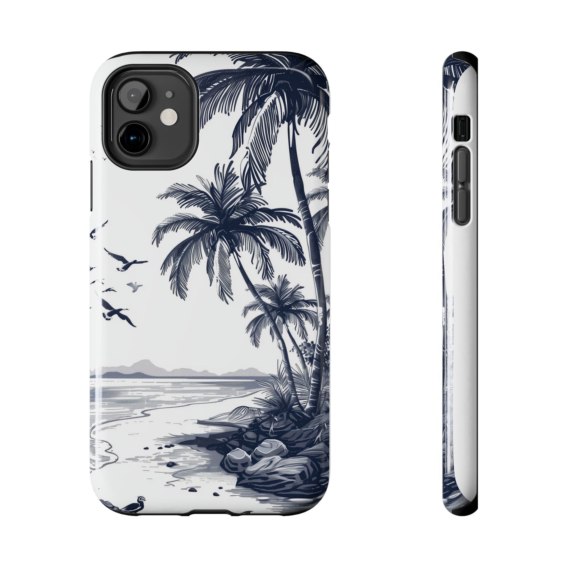 Durable Beach Escape: Hand-Drawn Beach Scene Tough iPhone Case