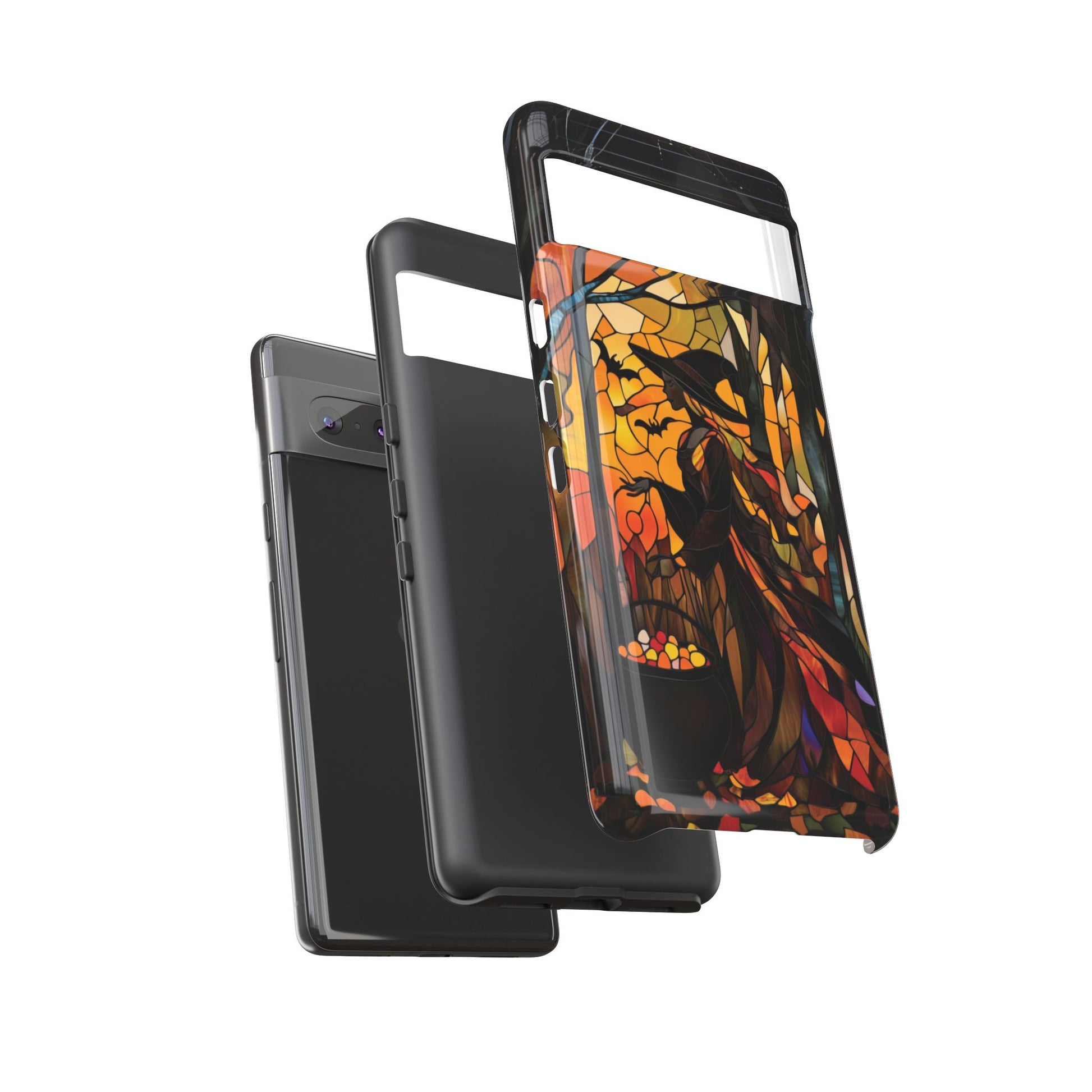Halloween Witch Stained Glass Effect Dark Academia Spooky Fall Witchy Pumpkin Bats Seasonal Fall Mosaic Case iPhone 13 14 15 16 Pro Max