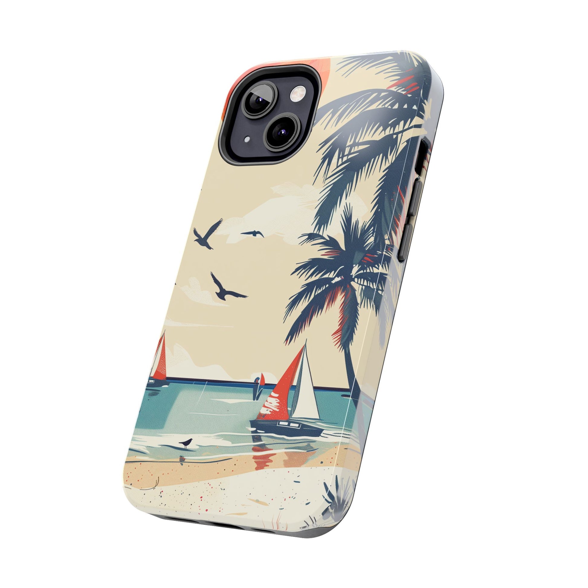 Retro Beach Scene Phone Case, Vintage Tropical Ocean iPhone Case, Summer Beach Phone Cover for iPhone, iphone 15 pro max