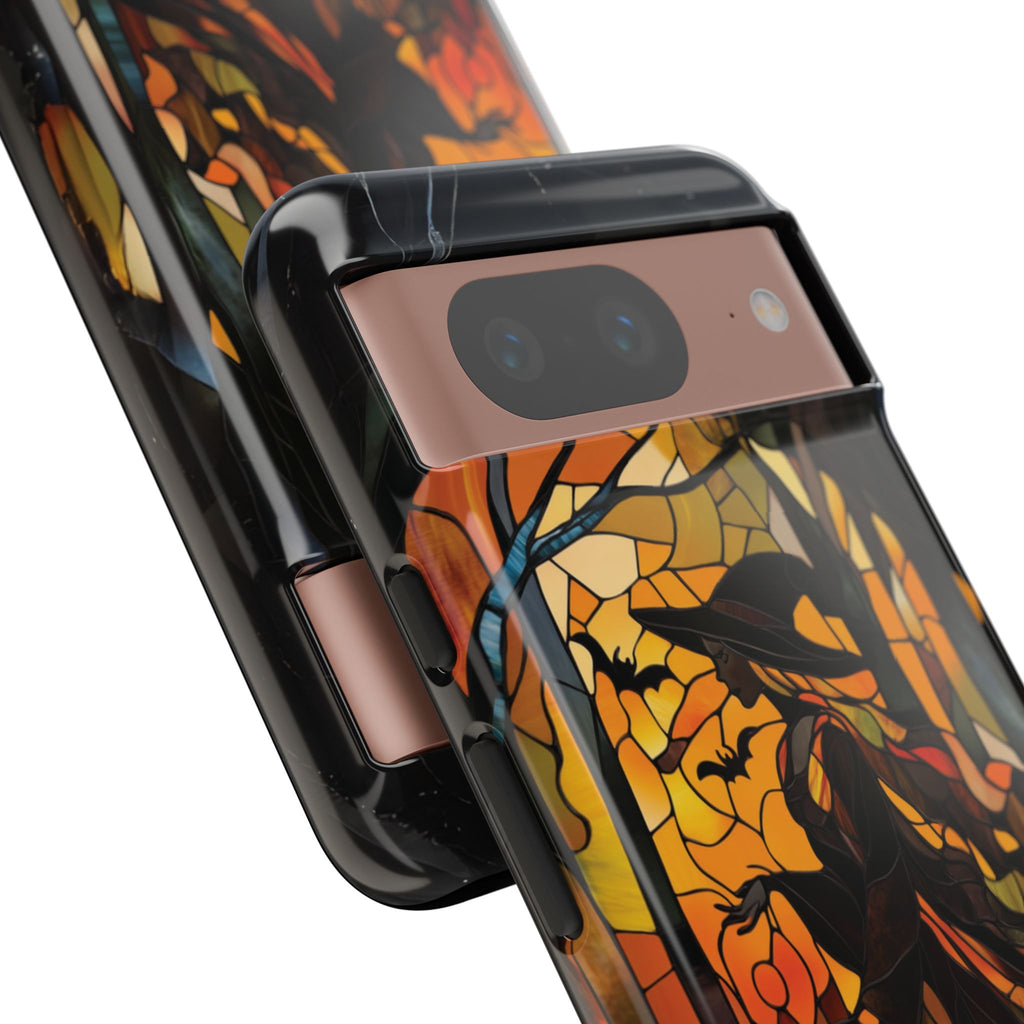 Halloween Witch Stained Glass Effect Dark Academia Spooky Fall Witchy Pumpkin Bats Seasonal Fall Mosaic Case iPhone 13 14 15 16 Pro Max