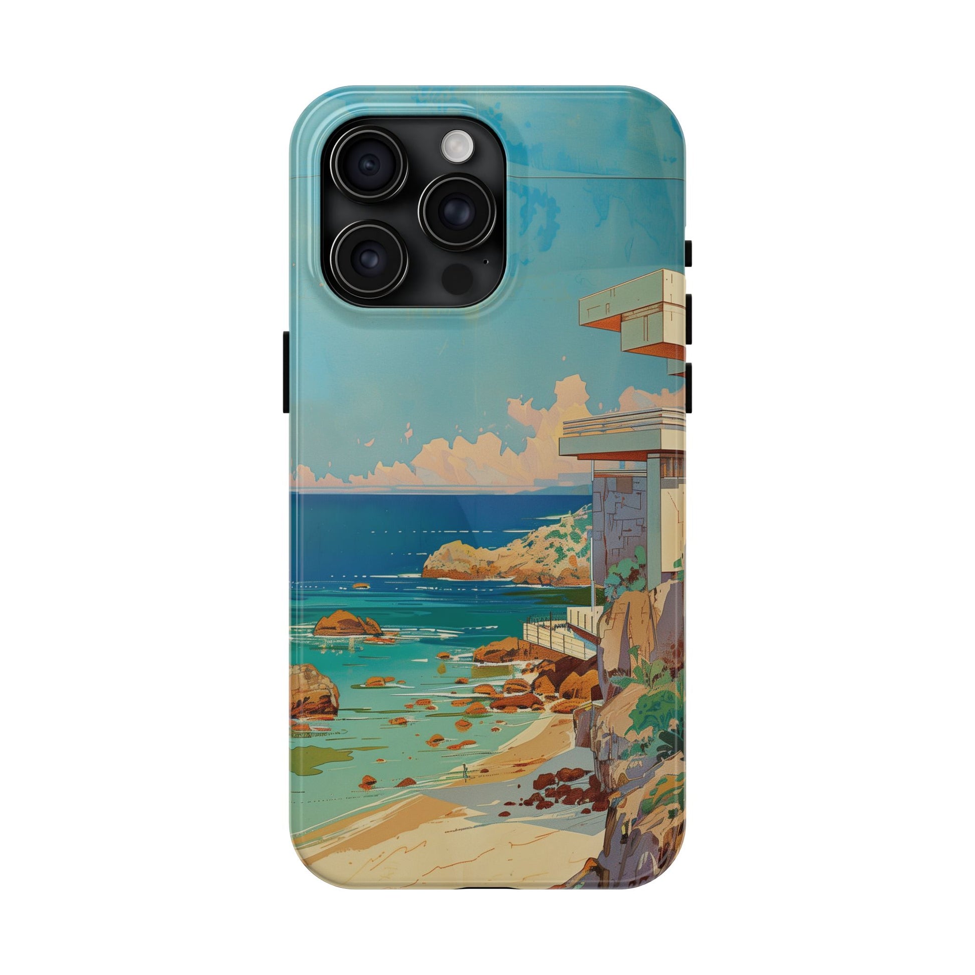 Retro Beach Scene Phone Case, Vintage Tropical Ocean iPhone Case, Summer Beach Phone Cover for iPhone, iphone 15 pro max