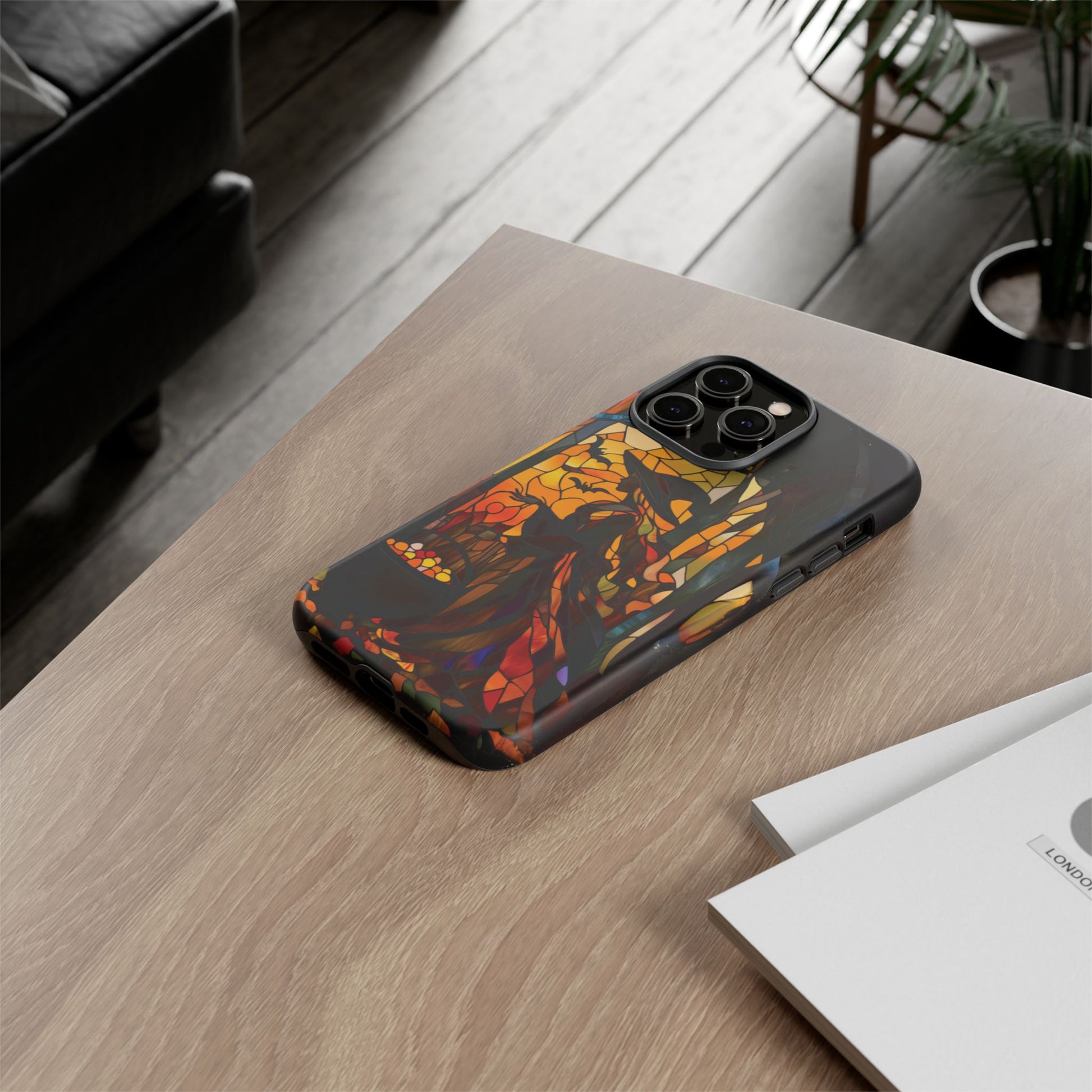 Halloween Witch Stained Glass Effect Dark Academia Spooky Fall Witchy Pumpkin Bats Seasonal Fall Mosaic Case iPhone 13 14 15 16 Pro Max
