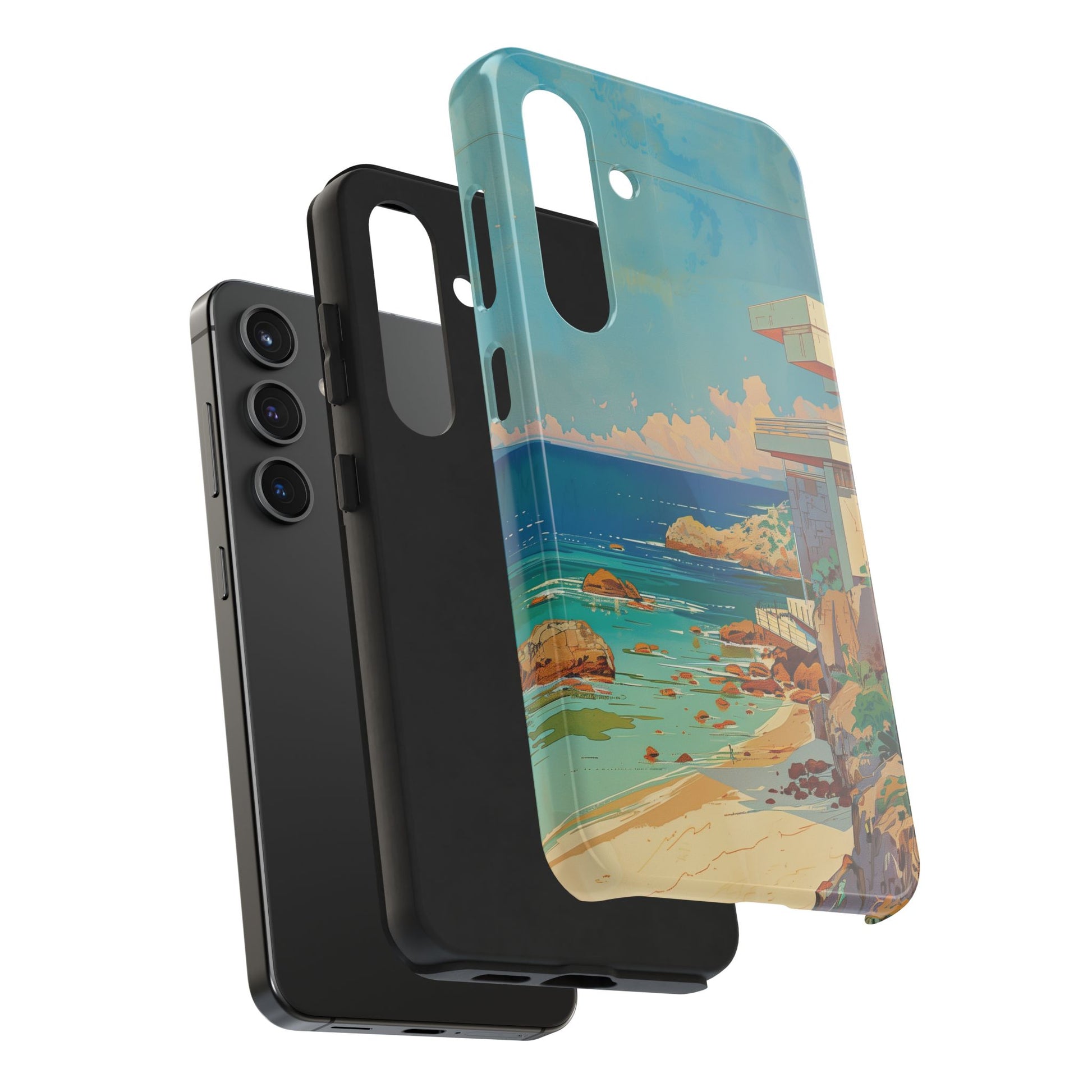 Retro Beach Scene Phone Case, Vintage Tropical Ocean iPhone Case, Summer Beach Phone Cover for iPhone, iphone 15 pro max