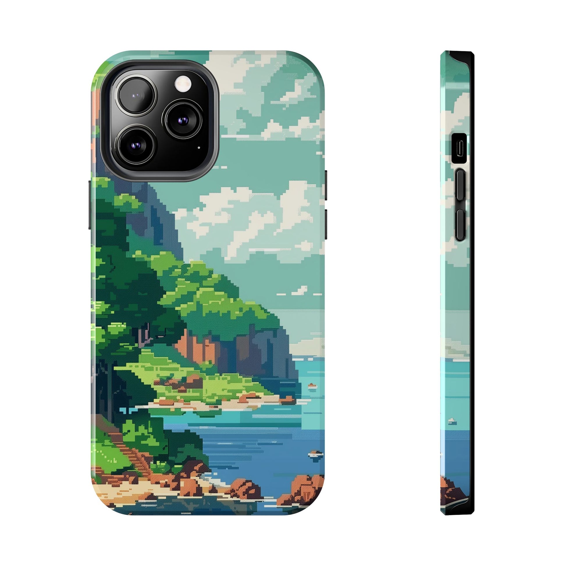 Pixel Art Video Game Landscapes Phone Case, Retro Gaming Pixelated Design, Geeky Gamer Phone Cover, Unique Video Game Art Accessories