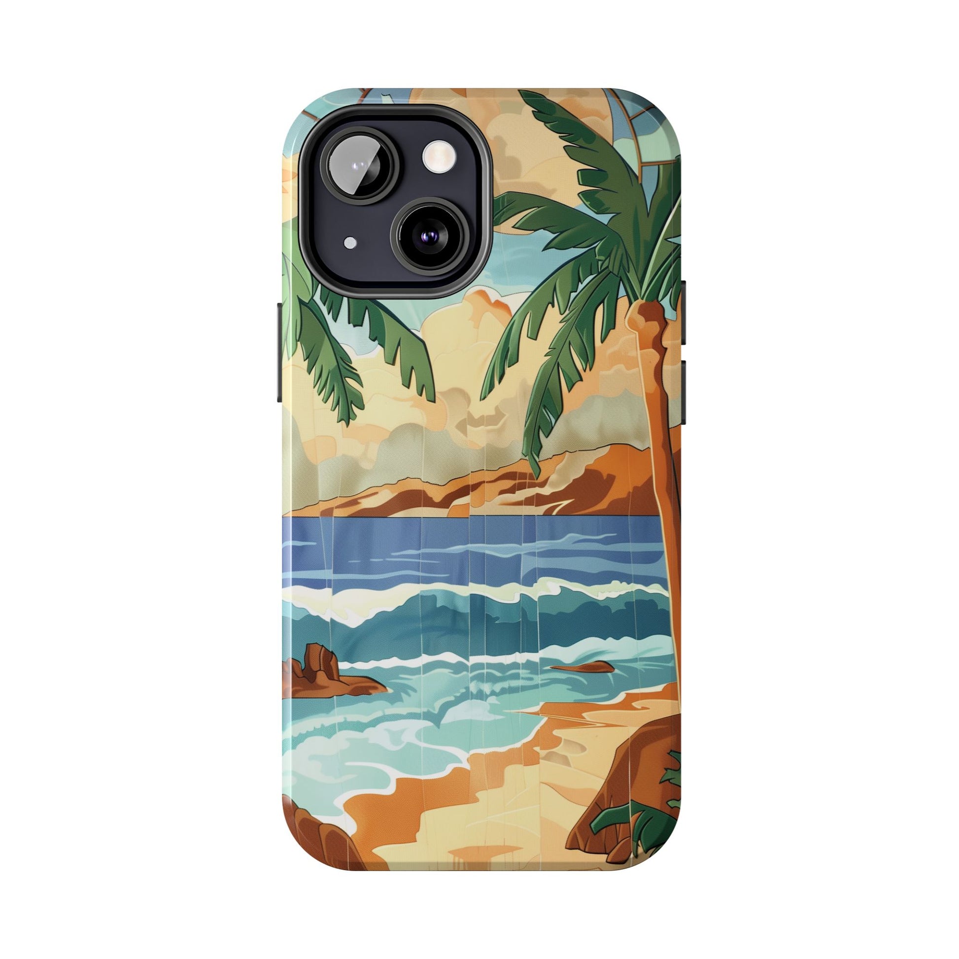 Retro Beach Scene Phone Case, Vintage Tropical Ocean iPhone Case, Summer Beach Phone Cover for iPhone, iphone 15 pro max
