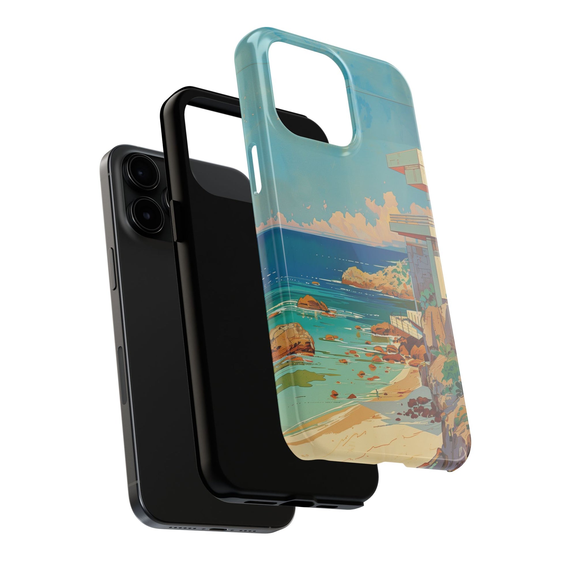 Retro Beach Scene Phone Case, Vintage Tropical Ocean iPhone Case, Summer Beach Phone Cover for iPhone, iphone 15 pro max