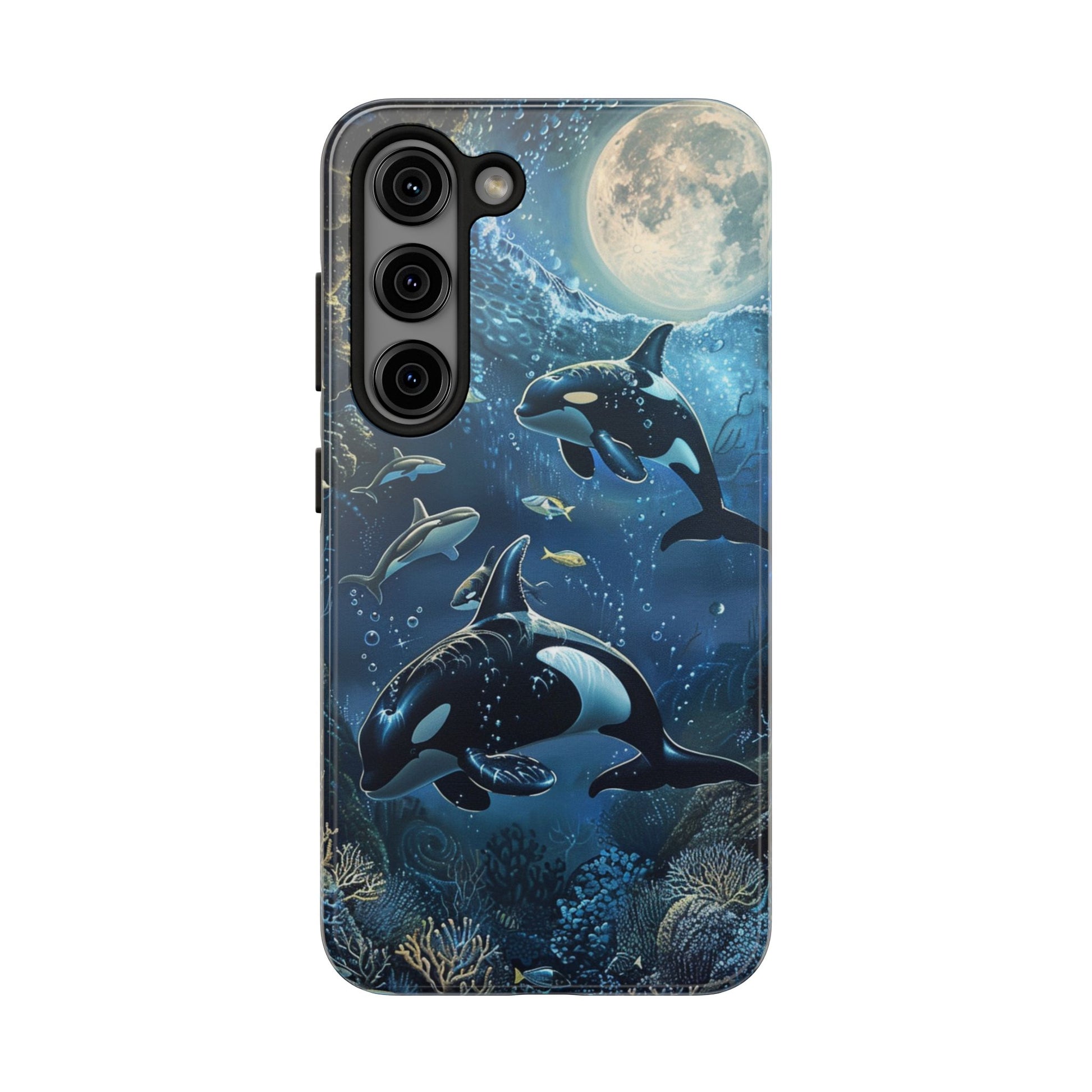 Orca Killer Whale Phone Case Ocean Moonlight Coral Reef Marine Life iPhone 13 14 15 16 pro max Sealife Oceanology Scuba Diving