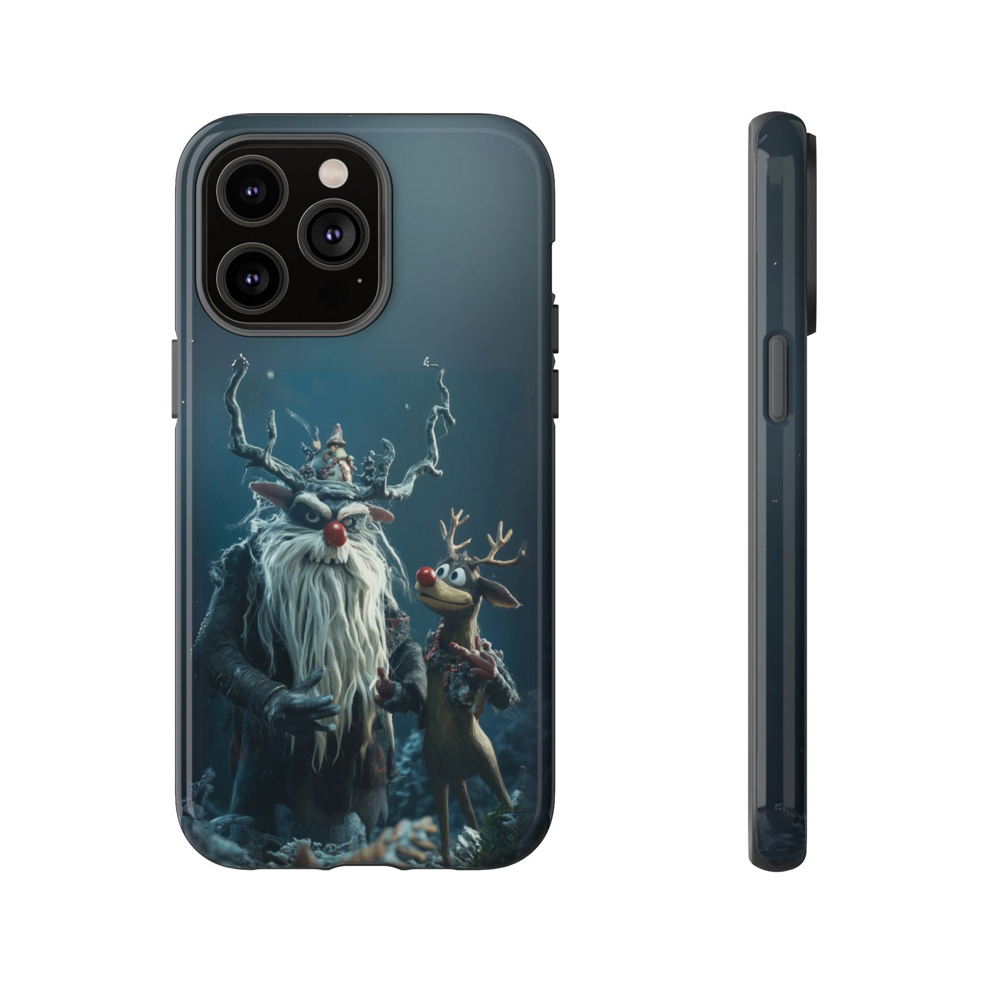 Christmas Rudolph Red Nose Reindeer Krampus Rankin Bass 3D Phone Case Festive Snowflakes iPhone 13 14 15 16 Pro Max Galaxy Pixel