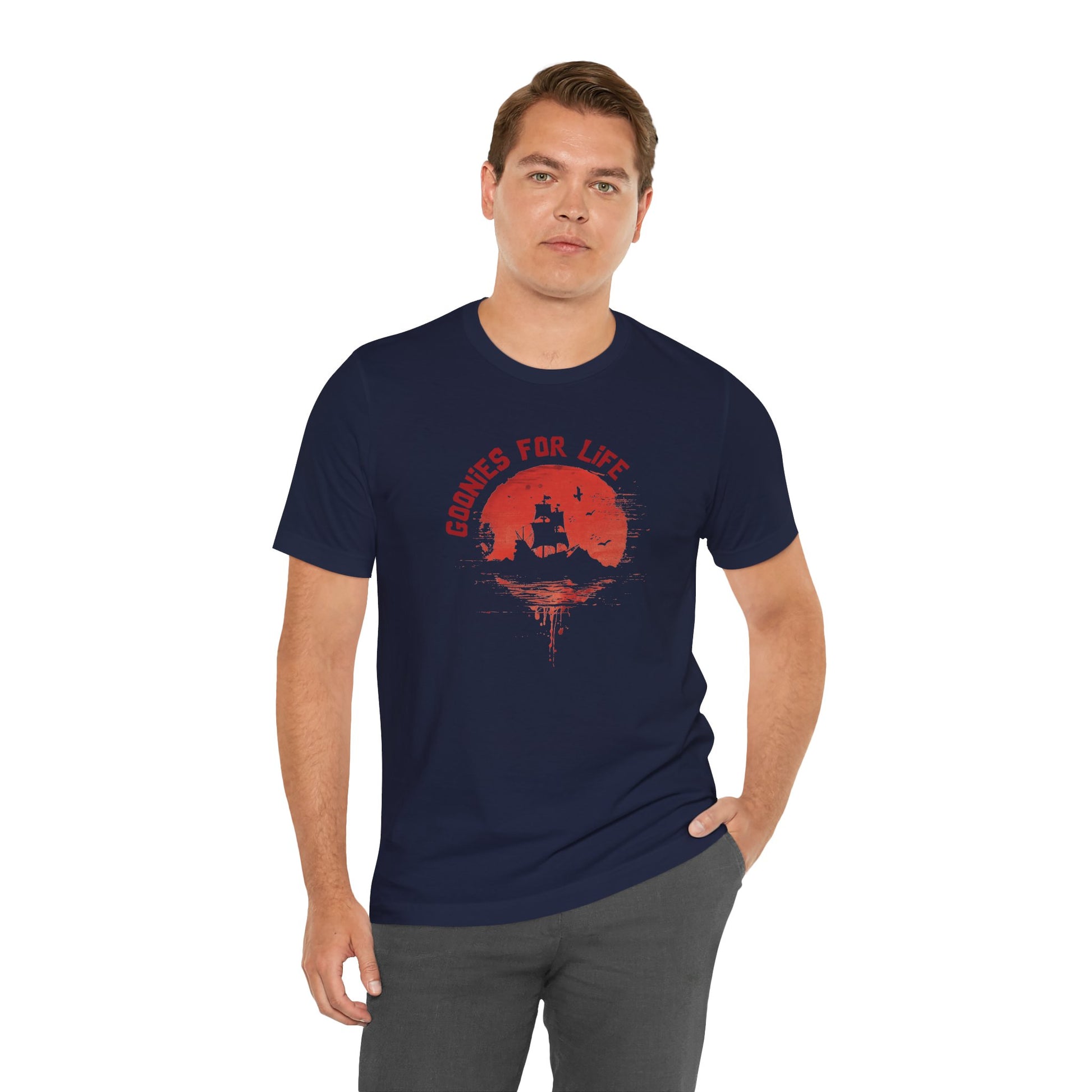 Goonies For Life Vintage Style Sunset Pirate Ship Tee
