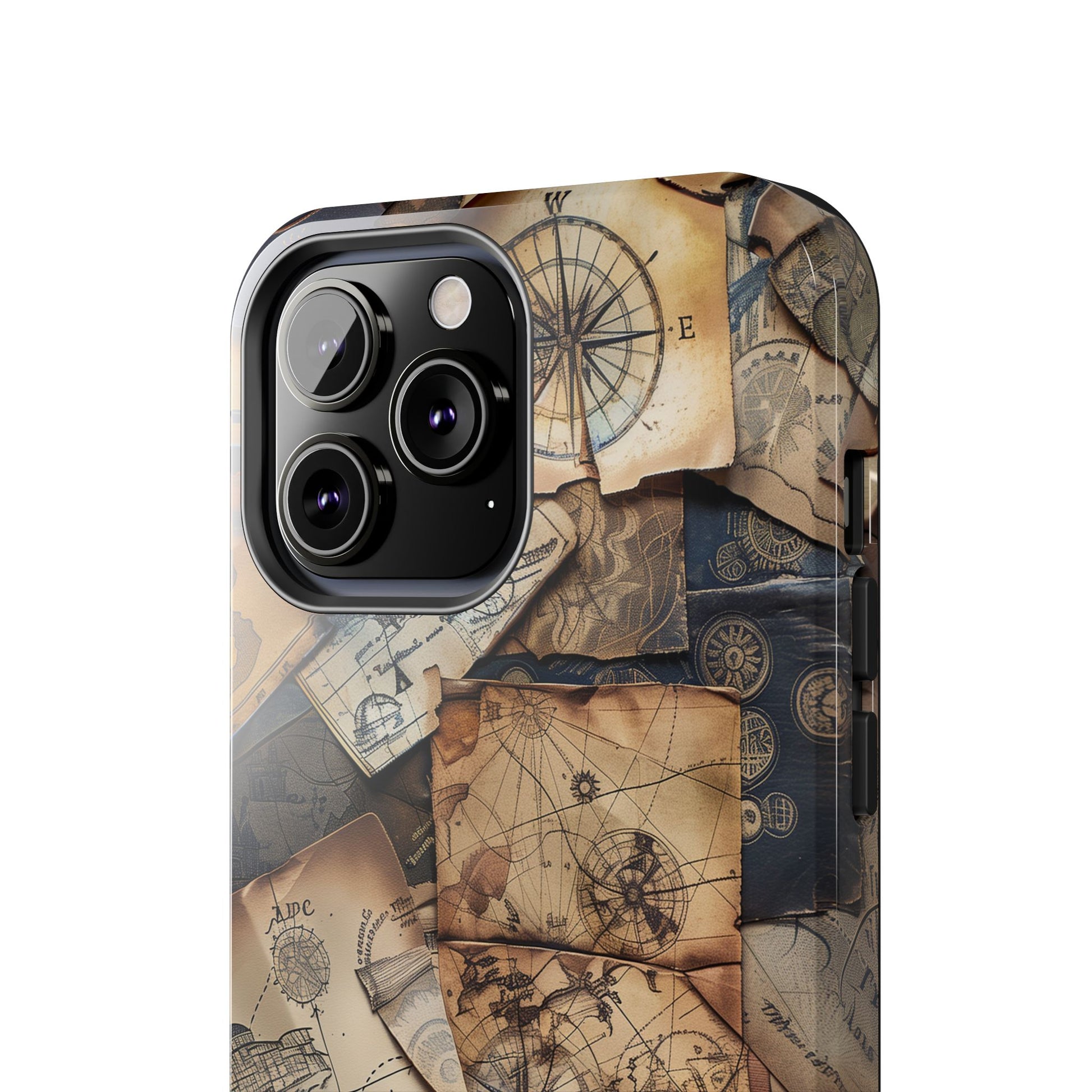 Double Layer Adventure Phone Case - Protective Phone Case Vintage Map and Compass Design - Dual Layer Case with Map Print