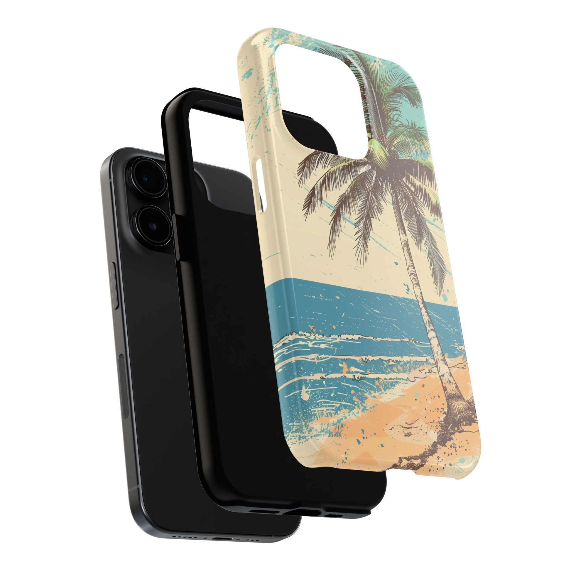 Retro Beach Scene Phone Case, Vintage Tropical Ocean iPhone Case, Summer Beach Phone Cover for iPhone, iphone 15 pro max