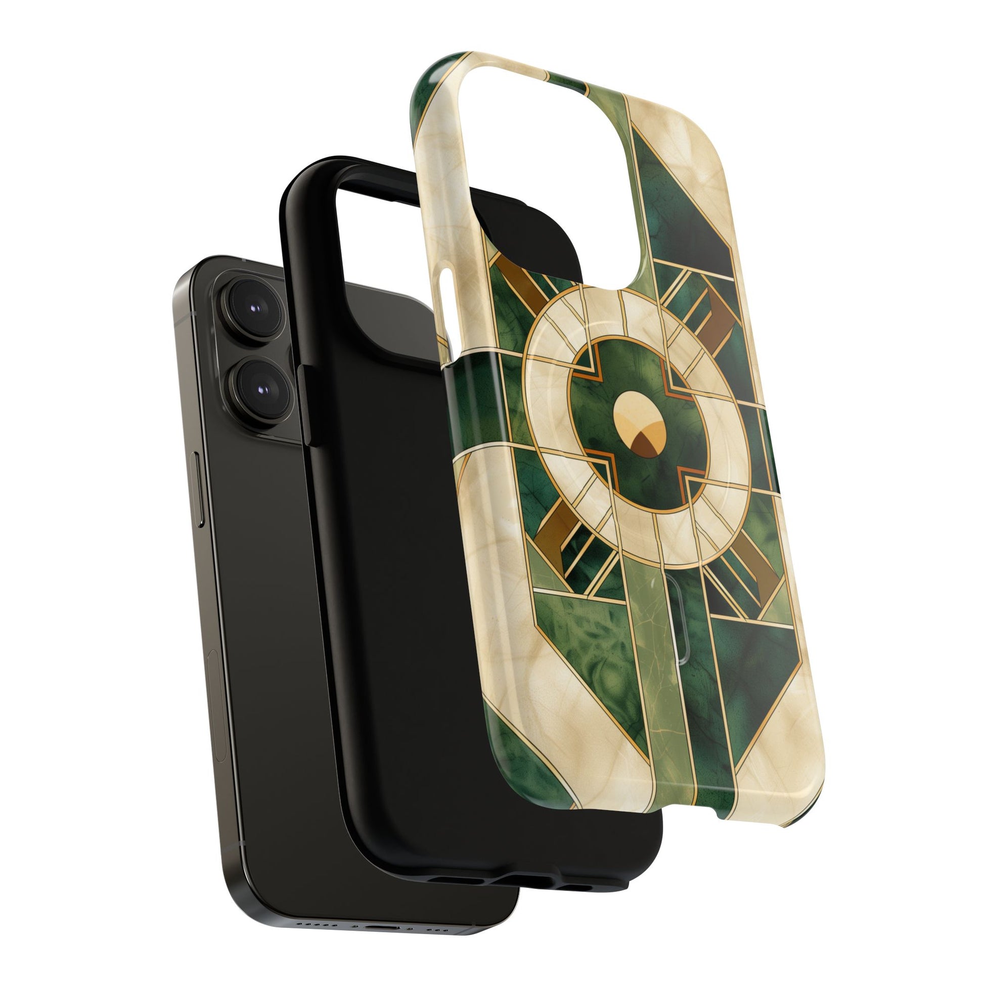 Green Frank Lloyd Wright Magsafe Inspired Case Geometric Elegance Marble Gold Stained Glass Art Deco iPhone 14 15 16 Pro Max Plus MagSafe
