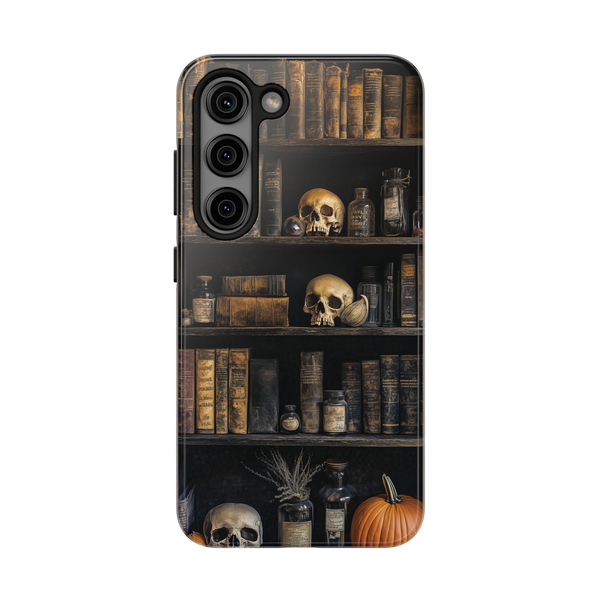 Goth Gothic Apothecary Bookcase Skulls Dark Academia floral Black Halloween Pumpkins Samsung Galaxy Apple iPhone 15 Pro Max Case  S24 S23 D