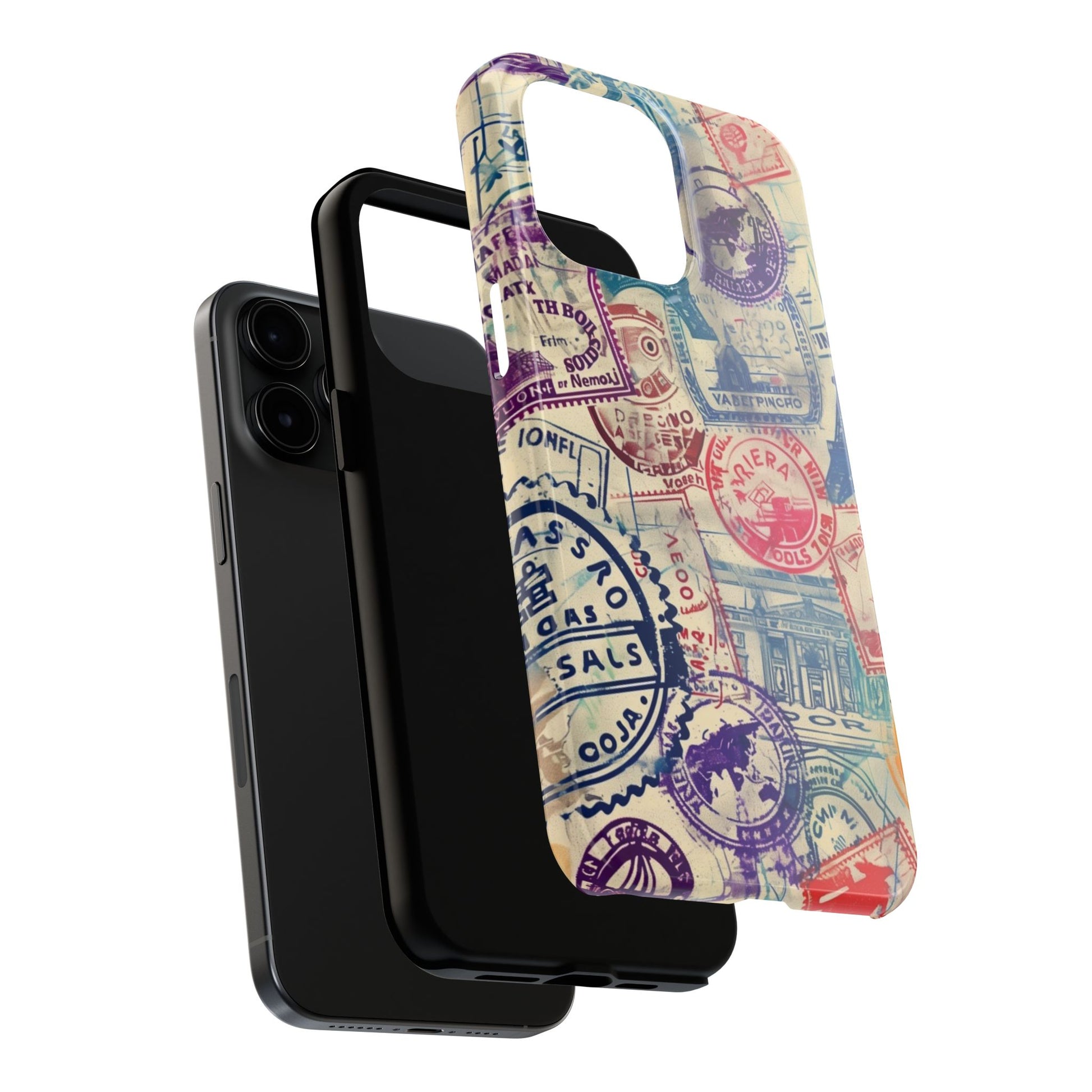 Travel Stamps Tough Phone Case - Durable Vintage Travel Stamps Design - Adventure Inspired Phone Case - Protective Case with travel stamps