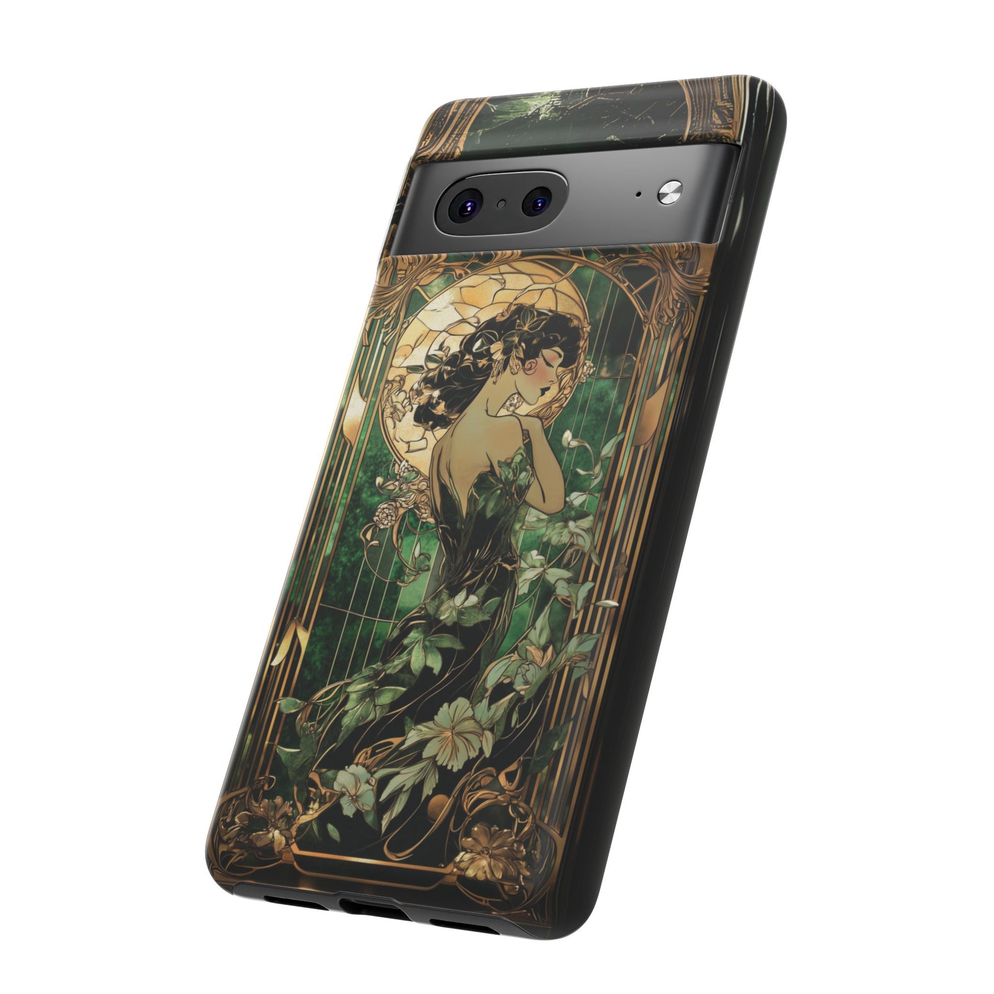 Art Deco Fairy Flapper Woman Phone Case 1920s Art Nouveau Design in Emerald & Gold Alphonse Mucha Style Gatsby Style Poster
