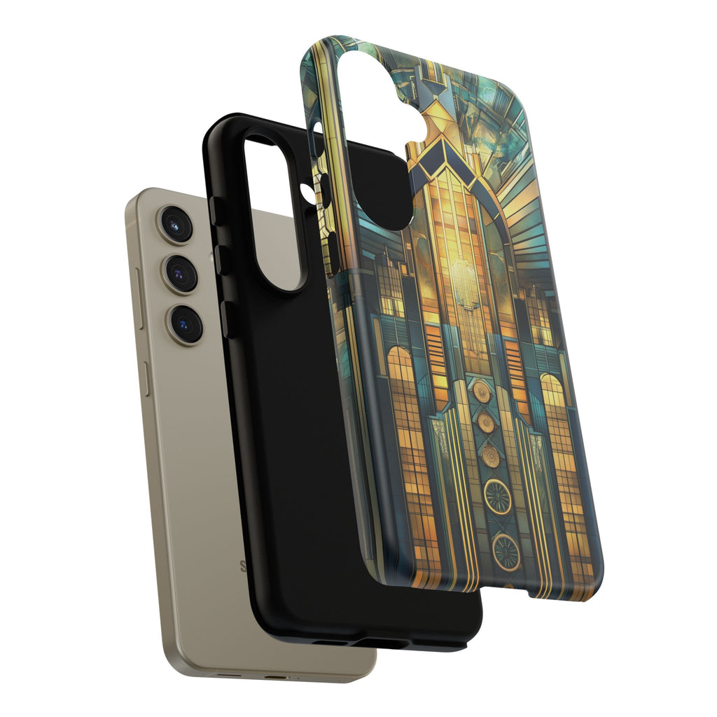 Phone Case Art Deco City Frank Lloyd Wright Teal Gold Protective Covers, Stylish Accessories, Great Gatsby Noir Nouveau iPhone 14 15 16 Pro