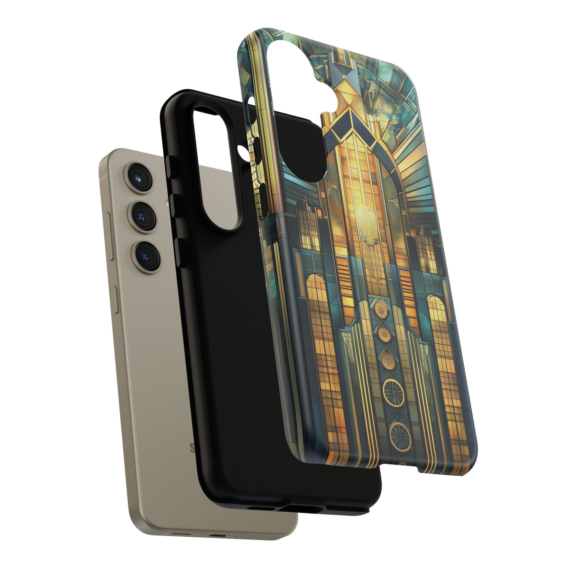 Phone Case Art Deco City Frank Lloyd Wright Teal Gold Protective Covers, Stylish Accessories, Great Gatsby Noir Nouveau iPhone 14 15 16 Pro