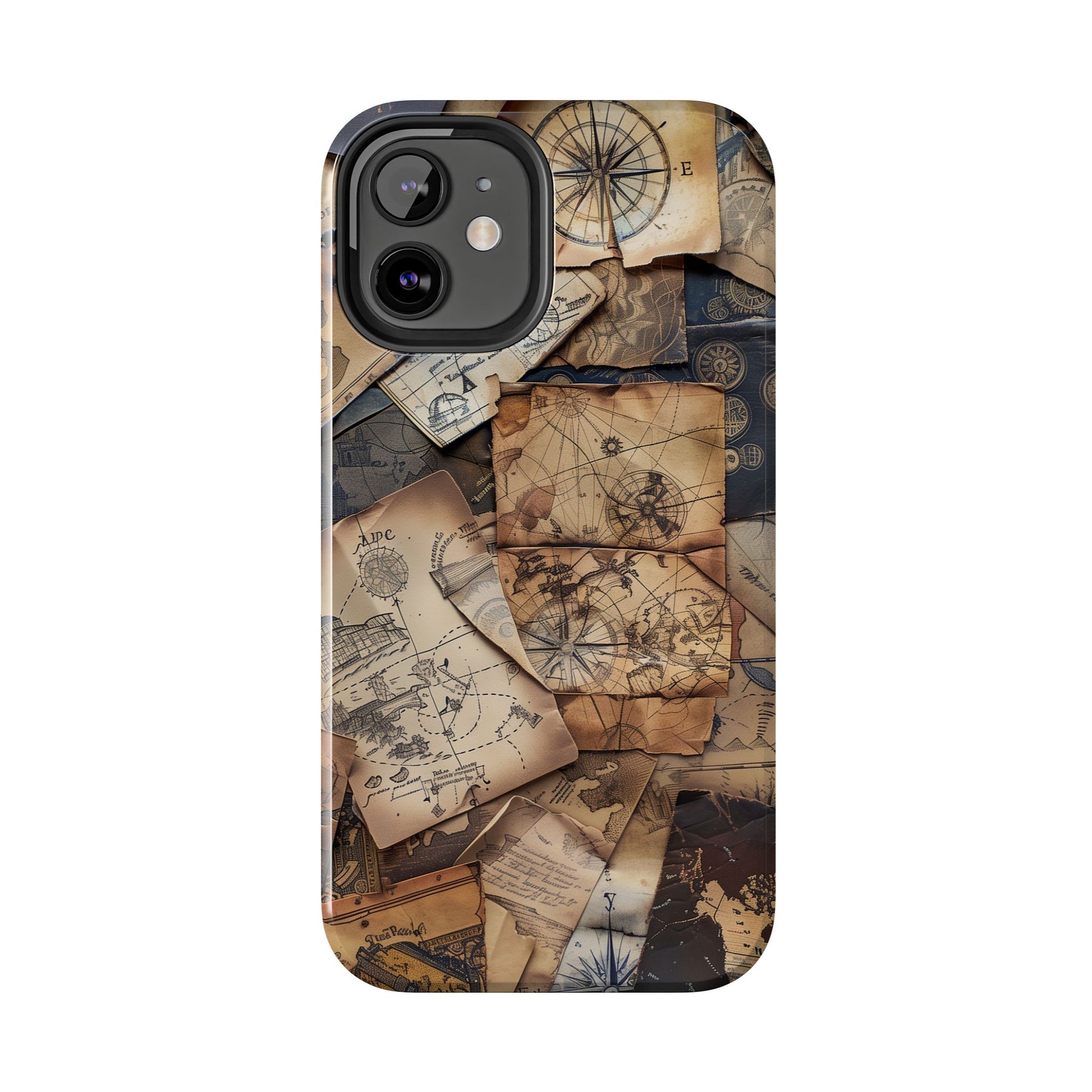 Double Layer Adventure Phone Case - Protective Phone Case Vintage Map and Compass Design - Dual Layer Case with Map Print