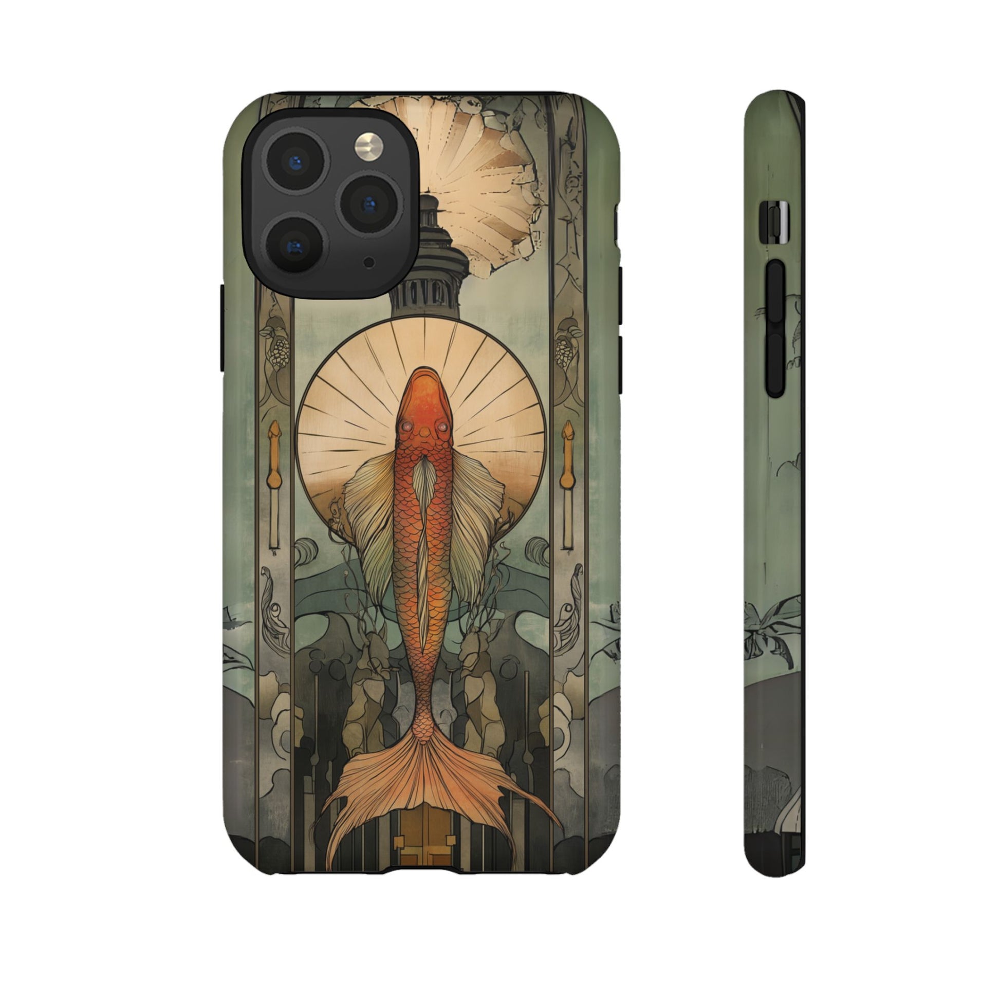 Art Deco Fish Frank Lloyd Wright Inspired Phone Case Geometric Stained Glass Art Deco Gold 13 14 15 16 iPhone Pro Max Galaxy Pixel