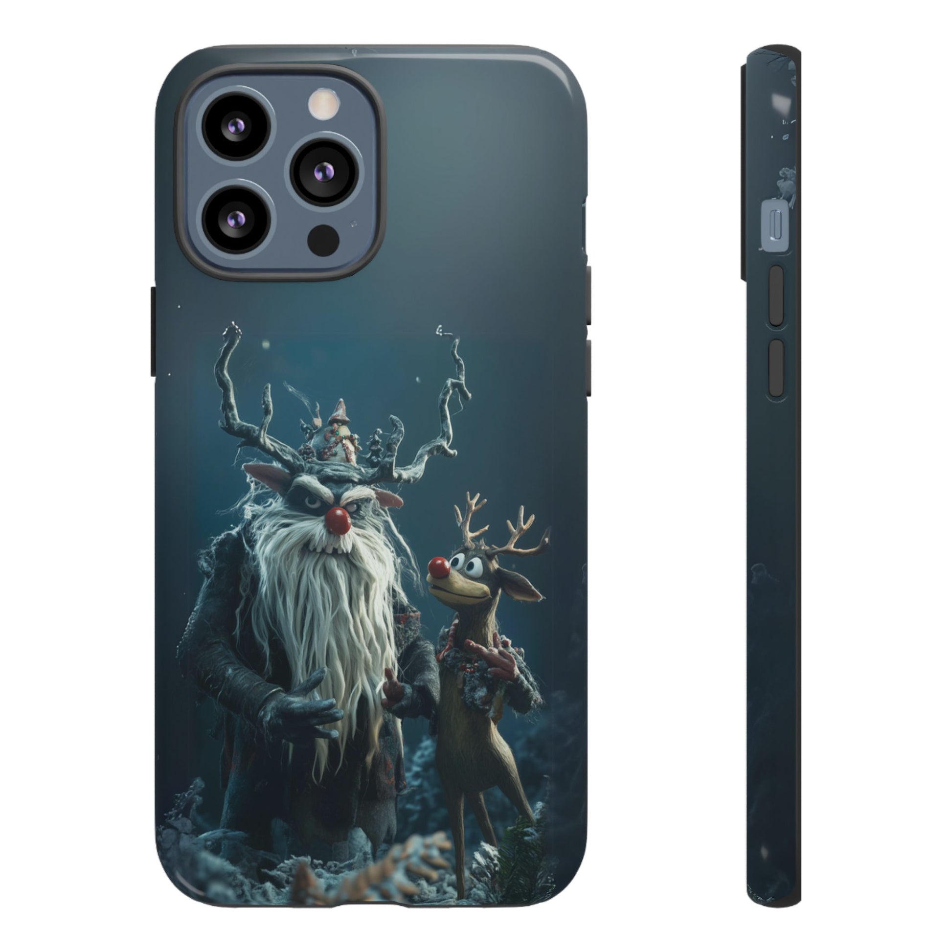 Christmas Rudolph Red Nose Reindeer Krampus Rankin Bass 3D Phone Case Festive Snowflakes iPhone 13 14 15 16 Pro Max Galaxy Pixel