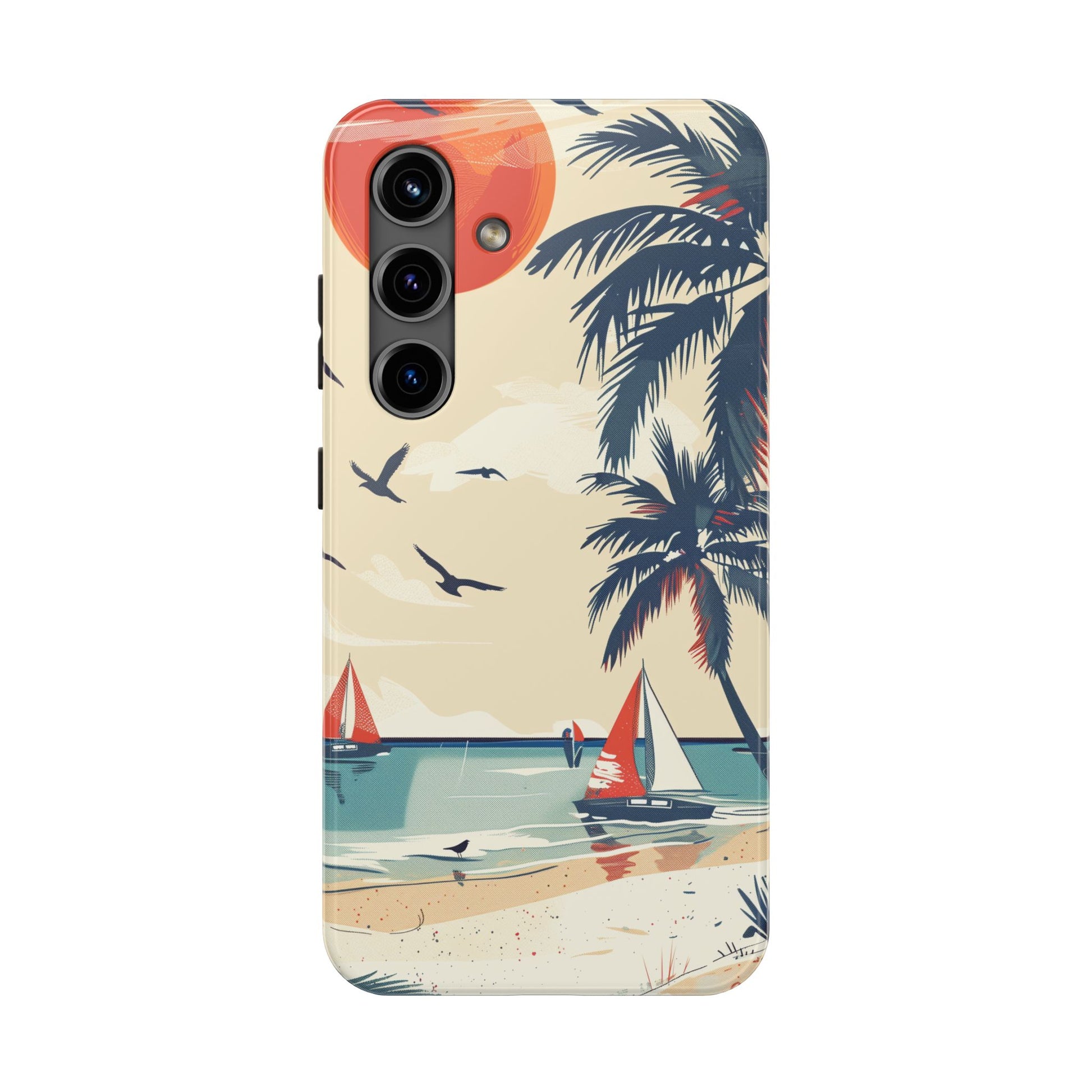 Retro Beach Scene Phone Case, Vintage Tropical Ocean iPhone Case, Summer Beach Phone Cover for iPhone, iphone 15 pro max