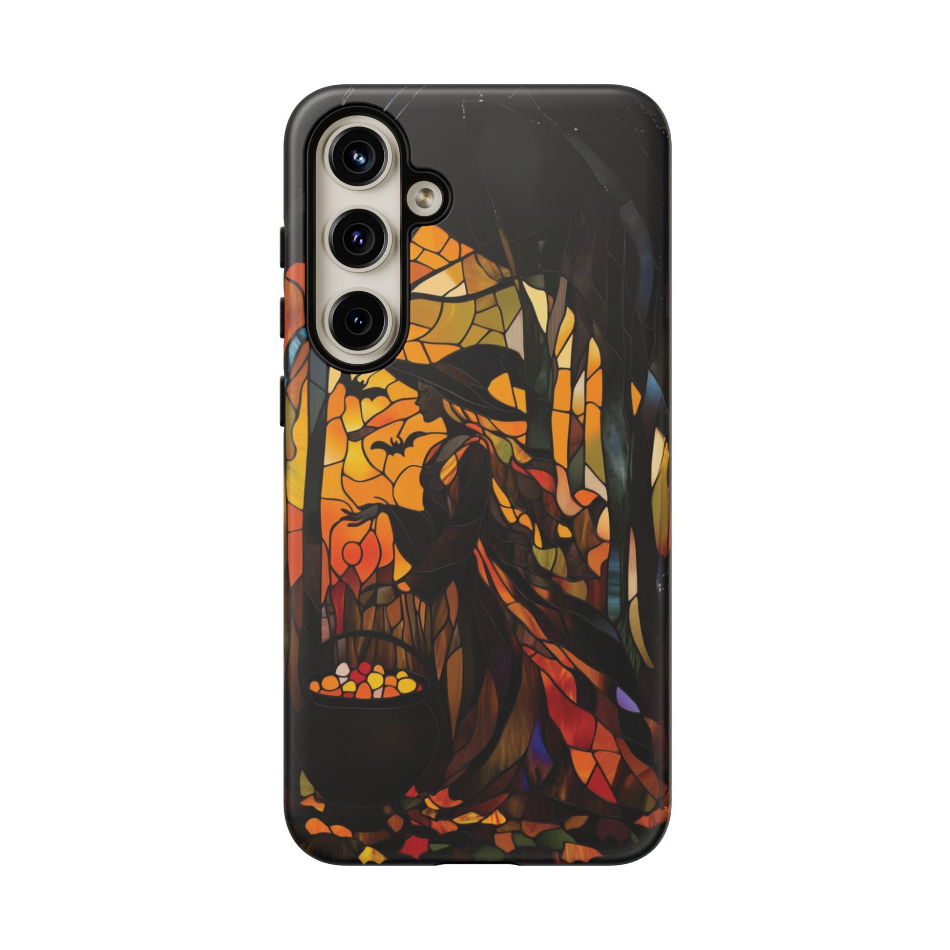 Halloween Witch Stained Glass Effect Dark Academia Spooky Fall Witchy Pumpkin Bats Seasonal Fall Mosaic Case iPhone 13 14 15 16 Pro Max