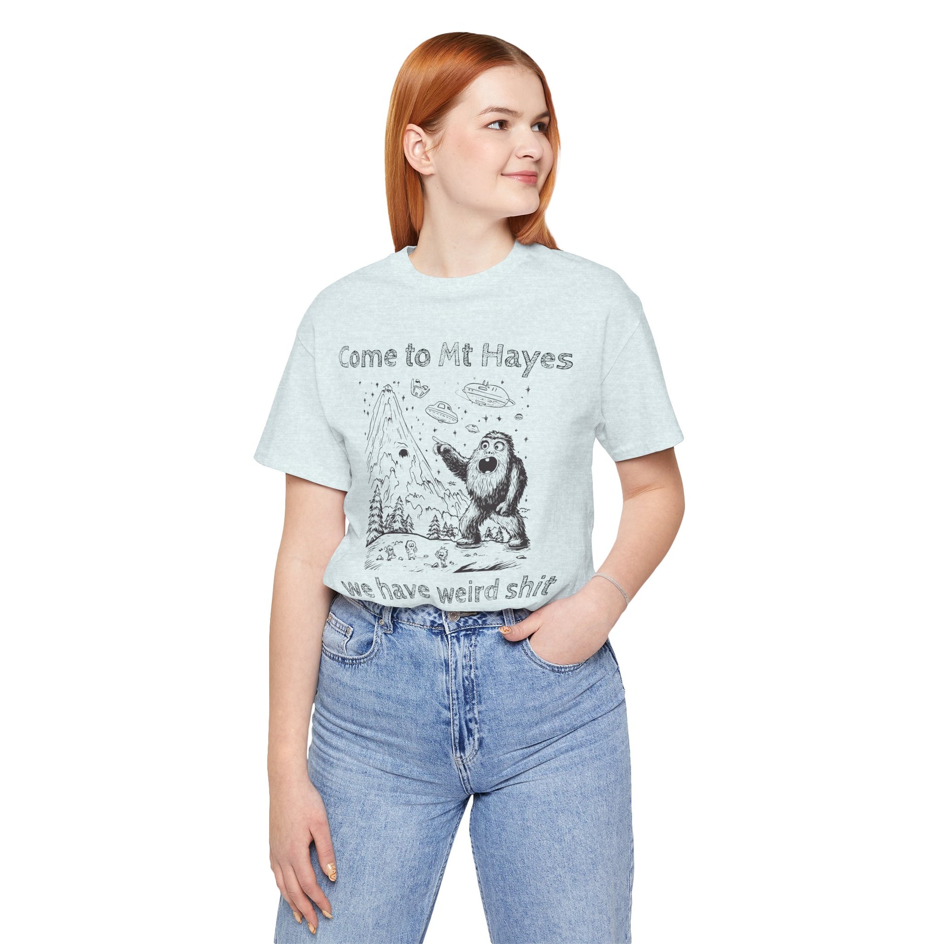 Alien Conspiracy Unisex Tee, Bigfoot Mountain Sketch Shirt, UFO Weird Stuff Tshirt, California Men's Top, Space Extraterrestrial Shirt