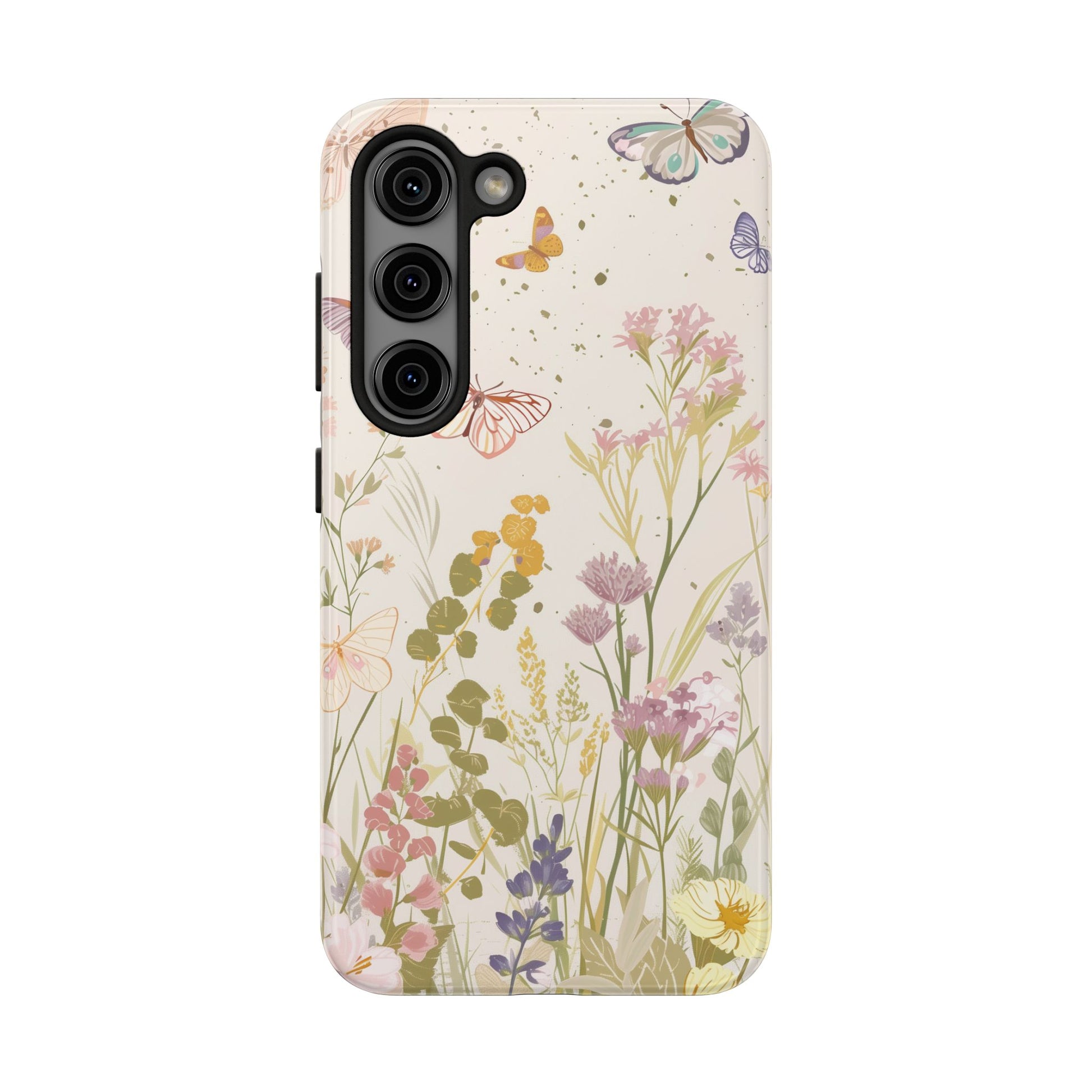 Butterfly Meadow Scene Cottagecore iPhone 15, Pastel Wildflowers & Butterflies, Natural iPhone Case, Cottagecore Garden Case, iPhone 14