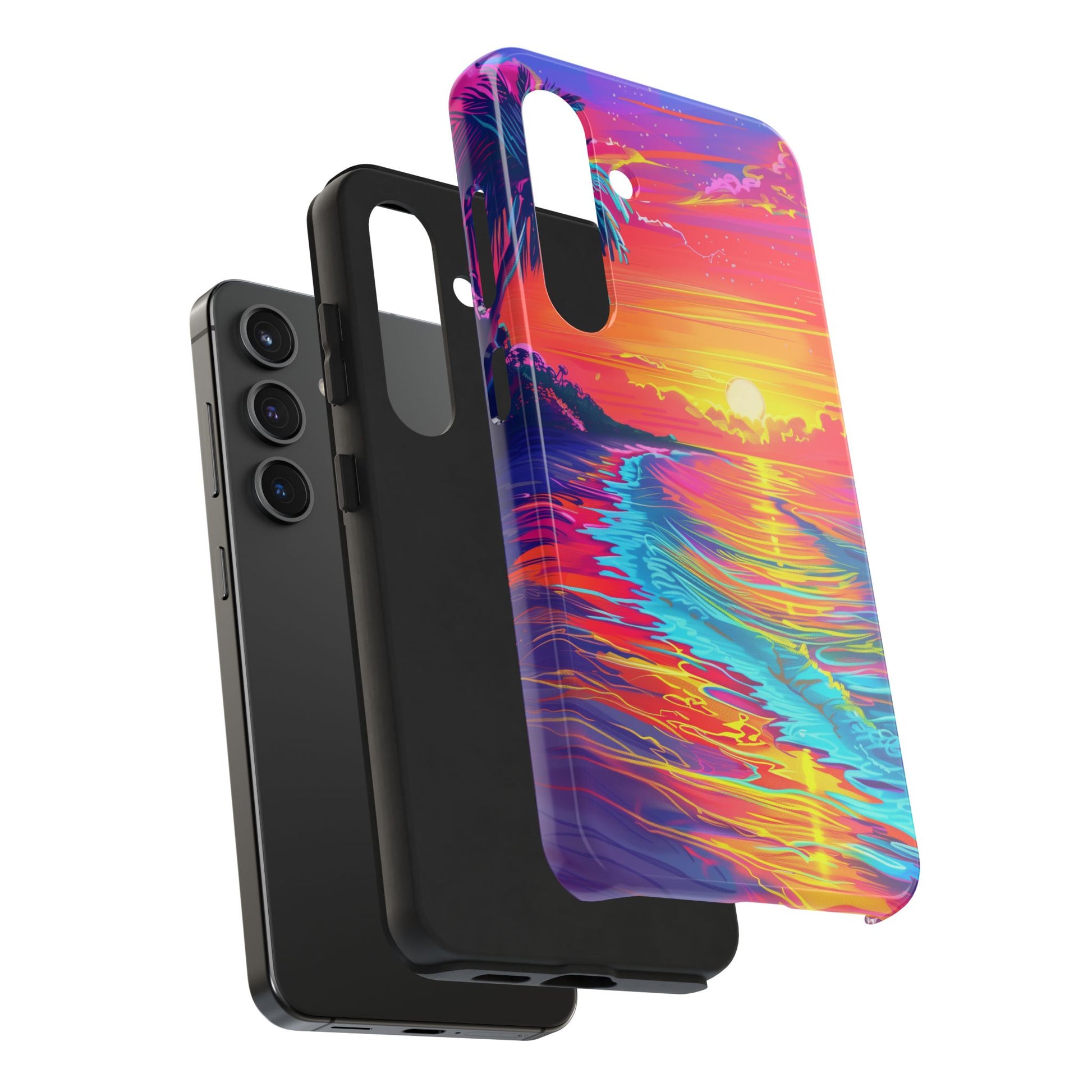 Tough Beach Sunrise Phone Case - Durable Case Lisa Frank Inspired Beach Art - Vibrant Beach Design - Colorful Phone Case for Beach Lovers