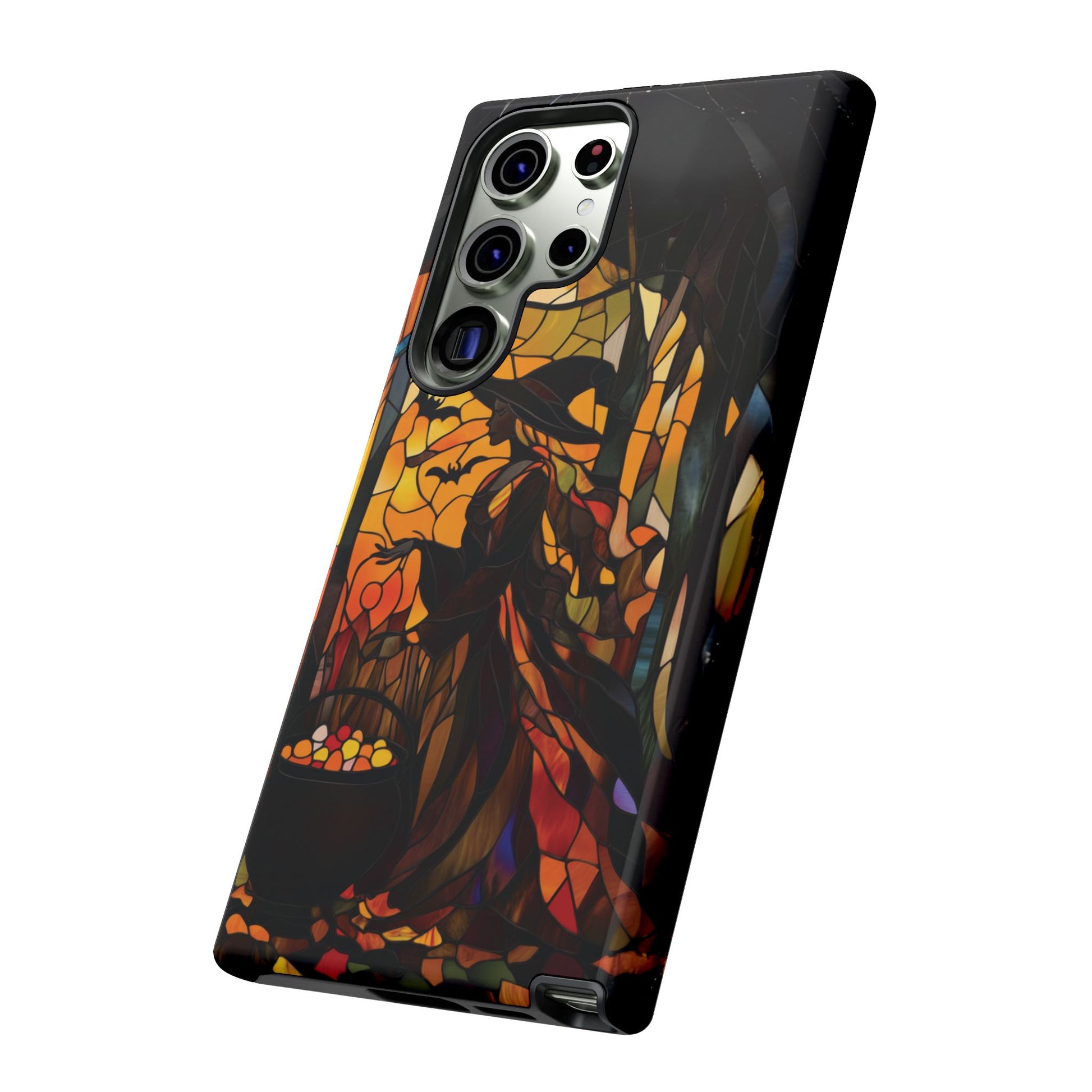 Halloween Witch Stained Glass Effect Dark Academia Spooky Fall Witchy Pumpkin Bats Seasonal Fall Mosaic Case iPhone 13 14 15 16 Pro Max