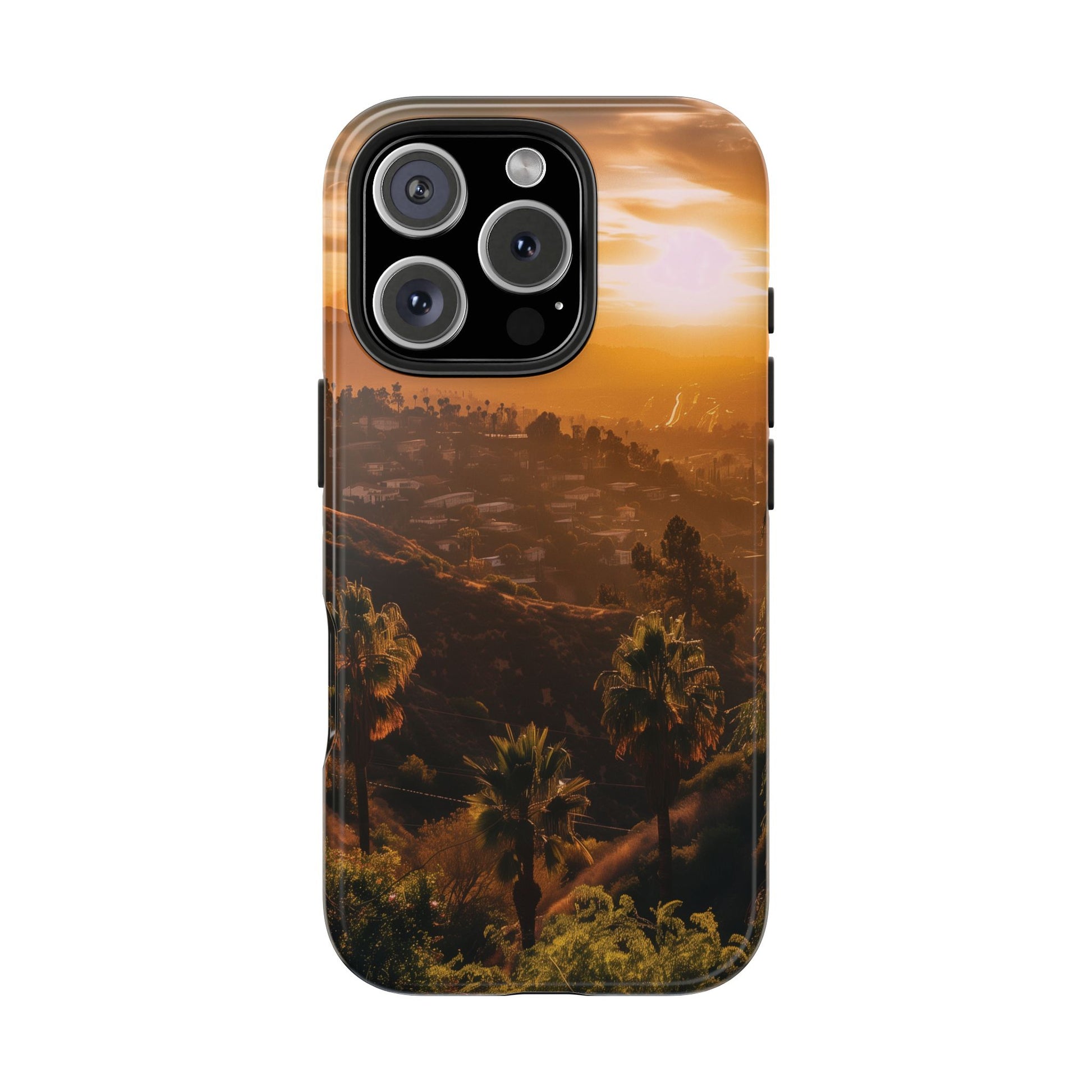 Los Angeles Sunset iPhone Case, Golden Hour Scenic View, Hollywood Hills Sunset Phone Case, Palm Trees Phone Case, iphone 15 pro max case