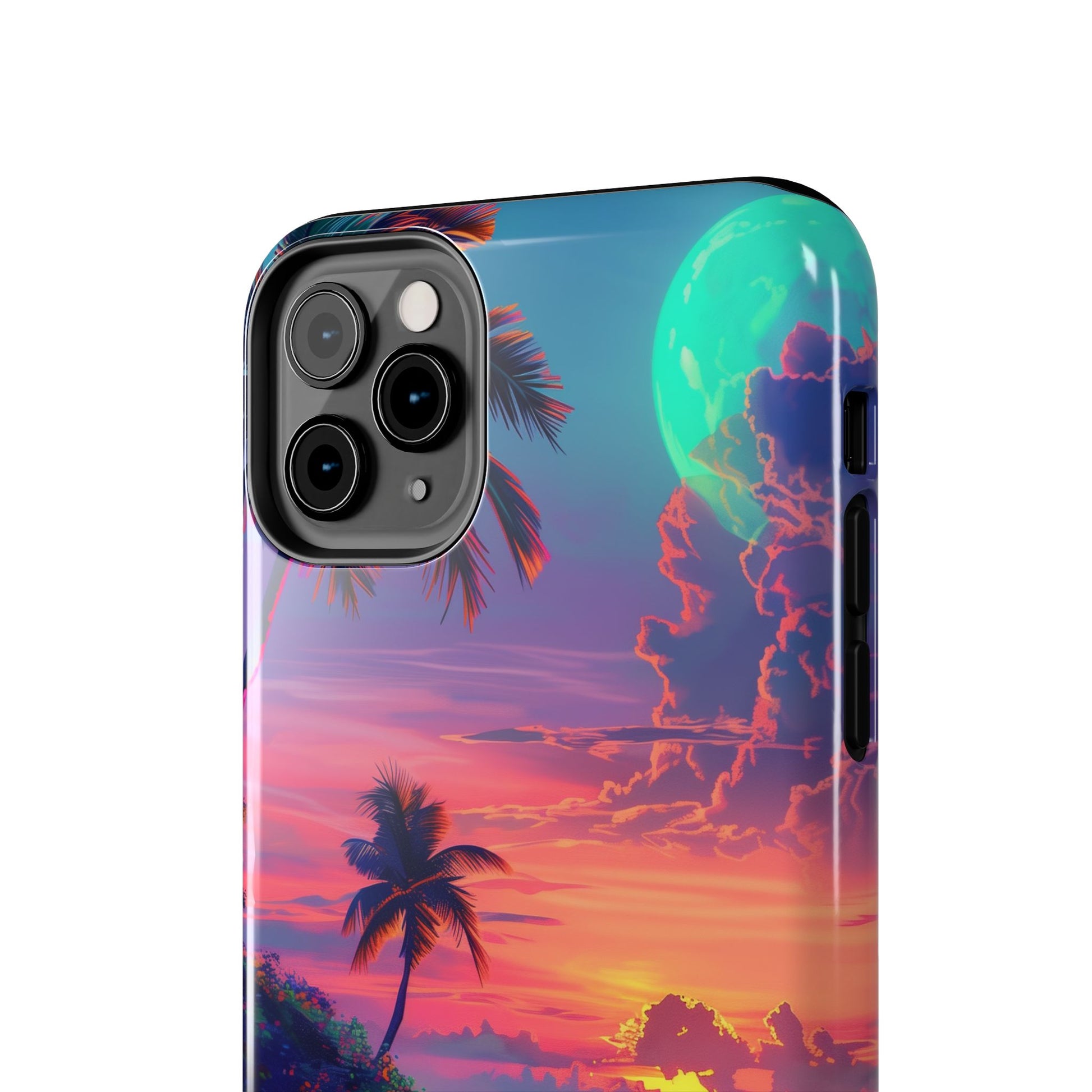 Tough Beach Scene Phone Case - Durable Phone Cover with Lisa Frank Inspired Beach Art - Protective Case with Vibrant Beach Design