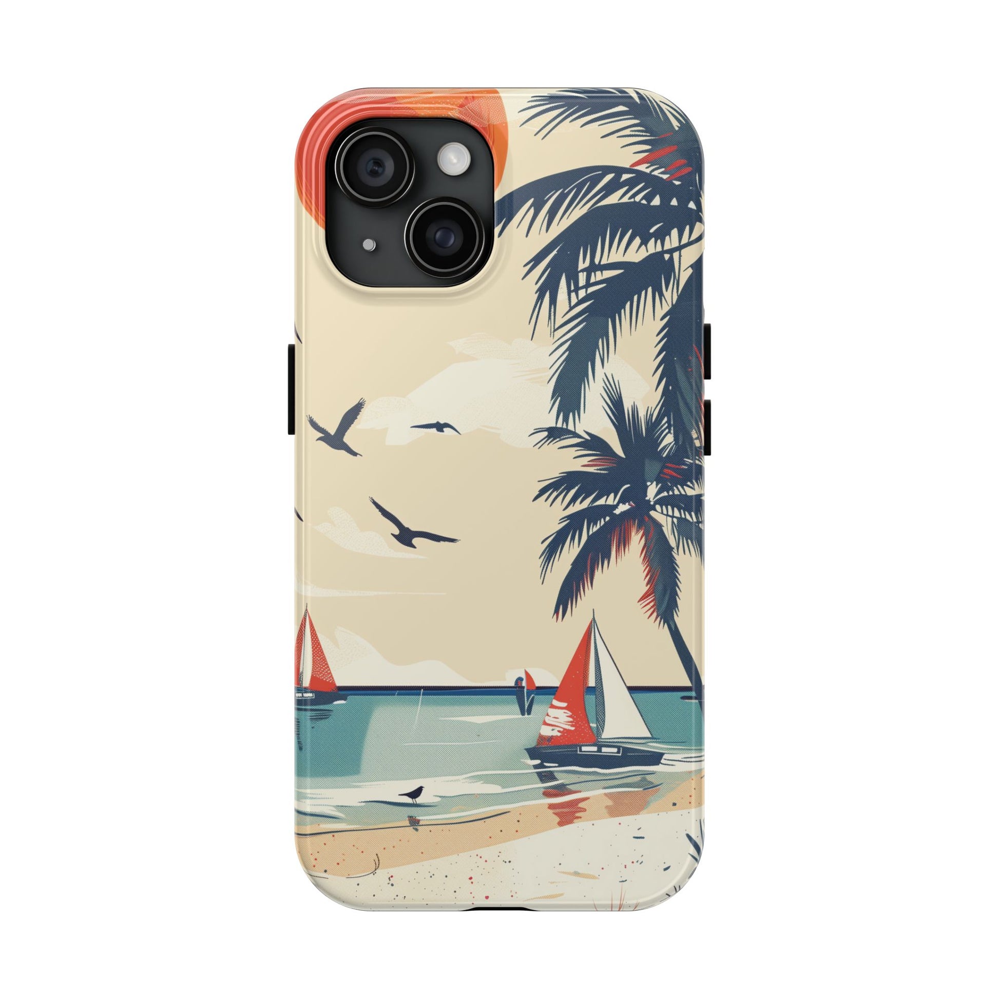 Retro Beach Scene Phone Case, Vintage Tropical Ocean iPhone Case, Summer Beach Phone Cover for iPhone, iphone 15 pro max